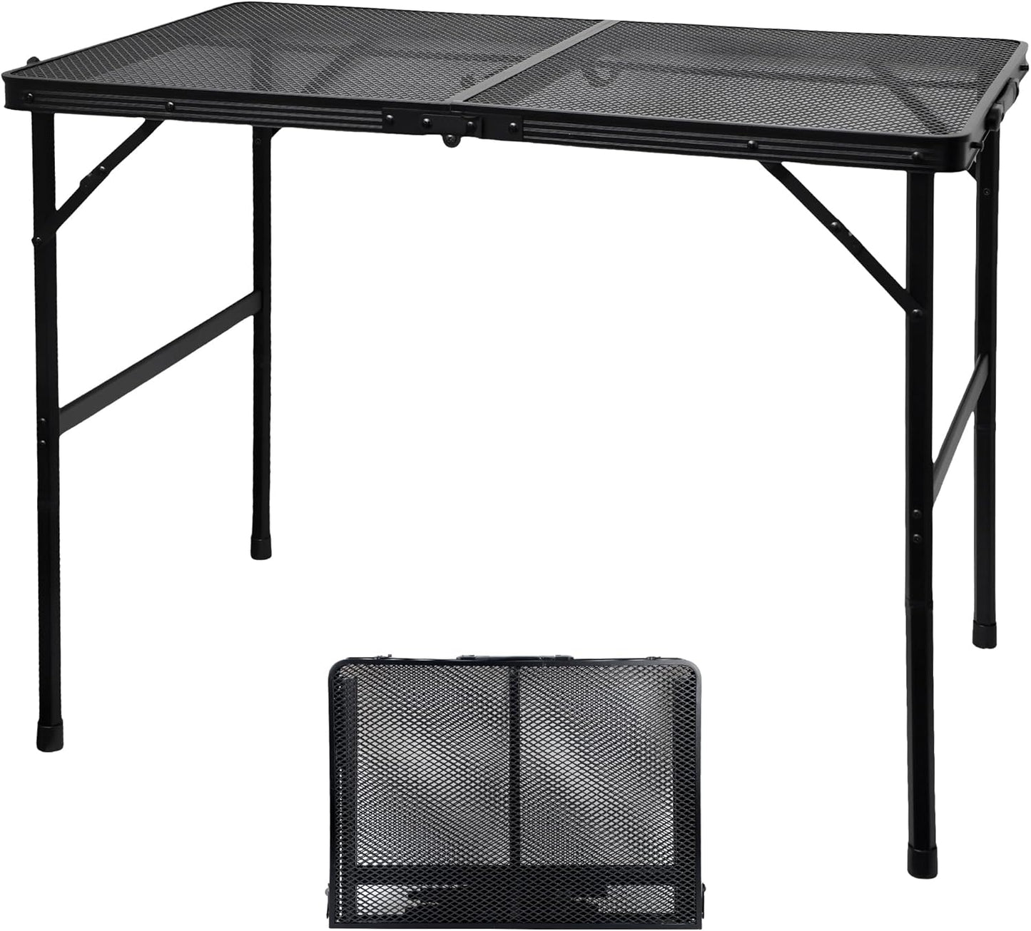 Camping Table with Mesh Desktop, Lightweight & Portable Folding Grill Table, Height Adjustable Metal Outdoor Table for Camp, Cooking, BBQ, RV, Picnic-3 FT Black