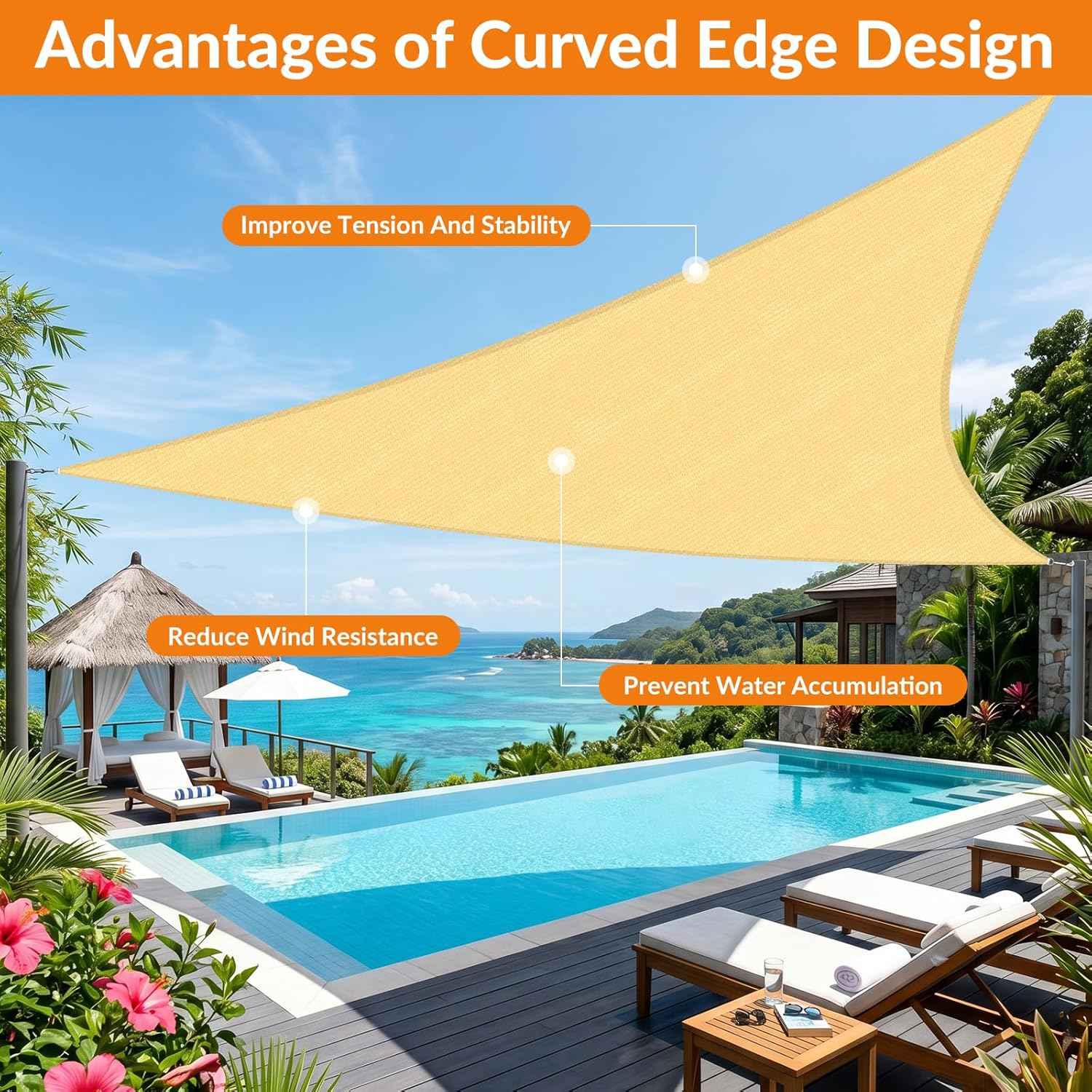 KANAGAWA 5'X9'X10' Triangle Sun Shade Sail Canopy, Sand 95% UV Block Heavy Duty HDPE Fabric, Breathable Outdoor Awning Sunshade for Patio Backyard Garden Deck – Custom