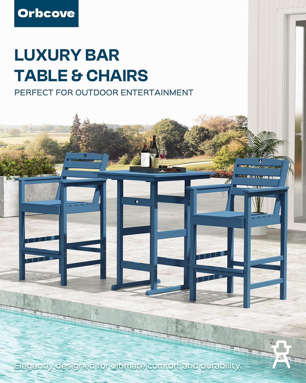 Adirondack Outdoor Bar Table, Durable HDPE Composite, Weather Resistant, Easy to Clean, Perfect for Backyard and Poolside Use, Navy Blue