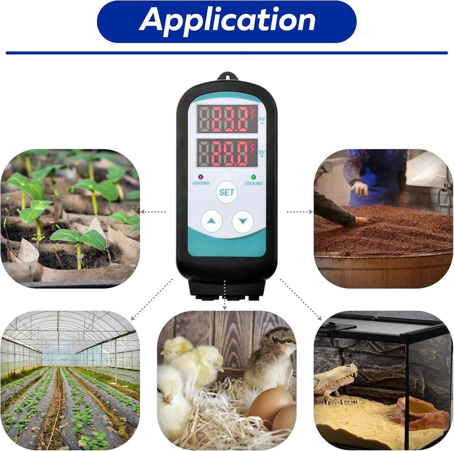 Digital Temperature Controller,Dual Digital Temperature Controlled Outlet,Thermostat Plug,Greenhouse Heater with Thermostat,110-240V 1500W ,Thermostat with Dual LED Display