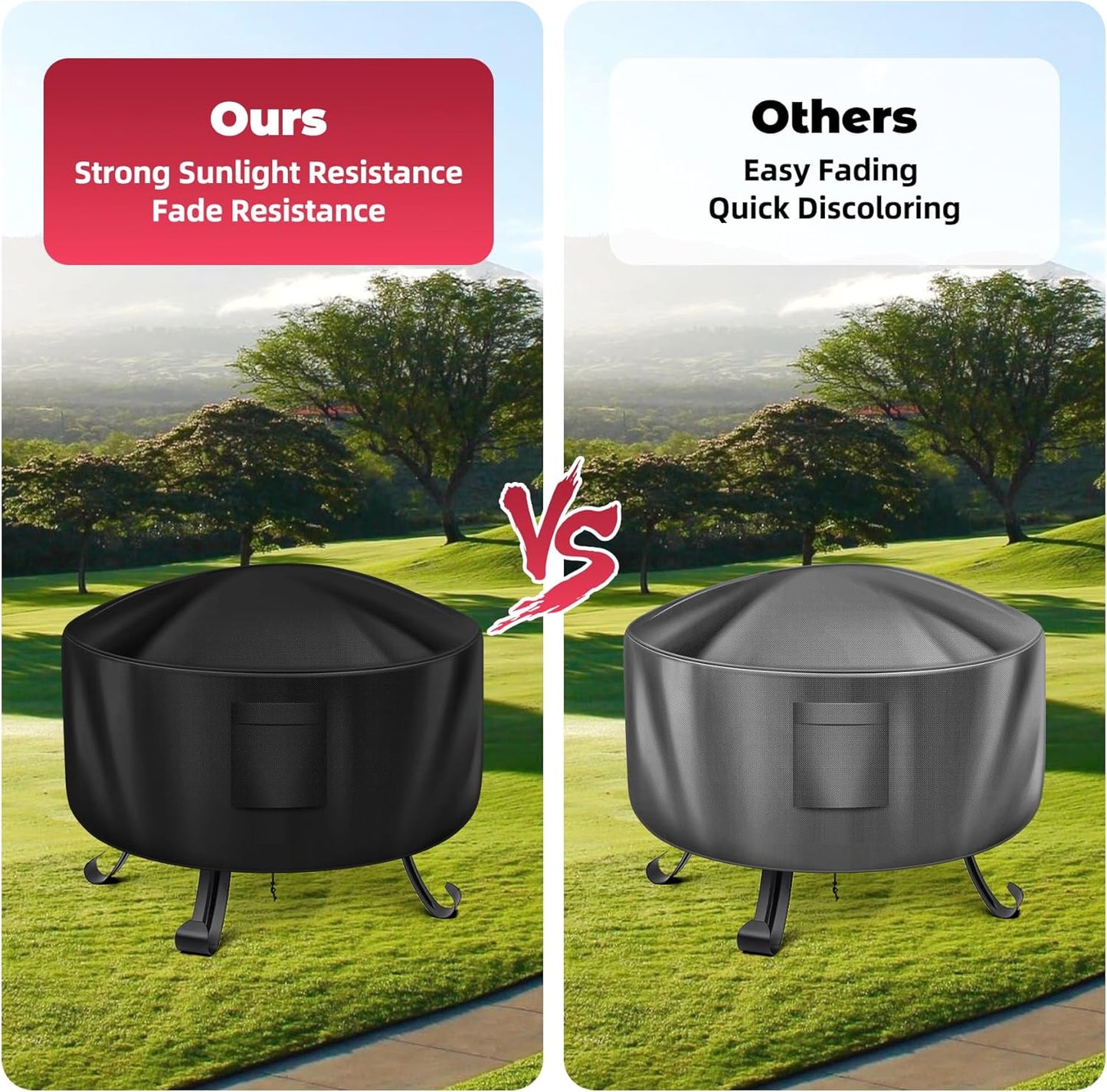 WLEAFJ Fire Pit Cover - Round, 22-34 Inch, Heavy Duty Oxford Fabric, Waterproof