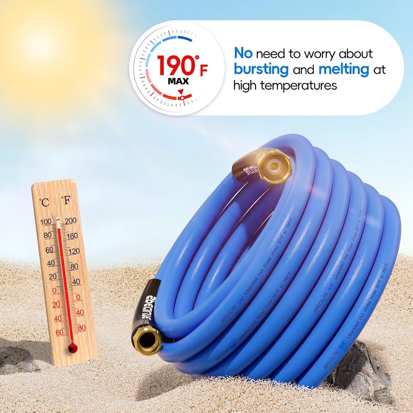 Hot/Cold Garden Water Hose 25 ftx 3/4 in, -50℉ To 190℉, Heavy Duty, Flexible, Burst 605 Psi, Lightweigh, Upgraded Rubber Pipe with 3/4" Brass Fittings For Backyard, Outdoor, Farm, Blue