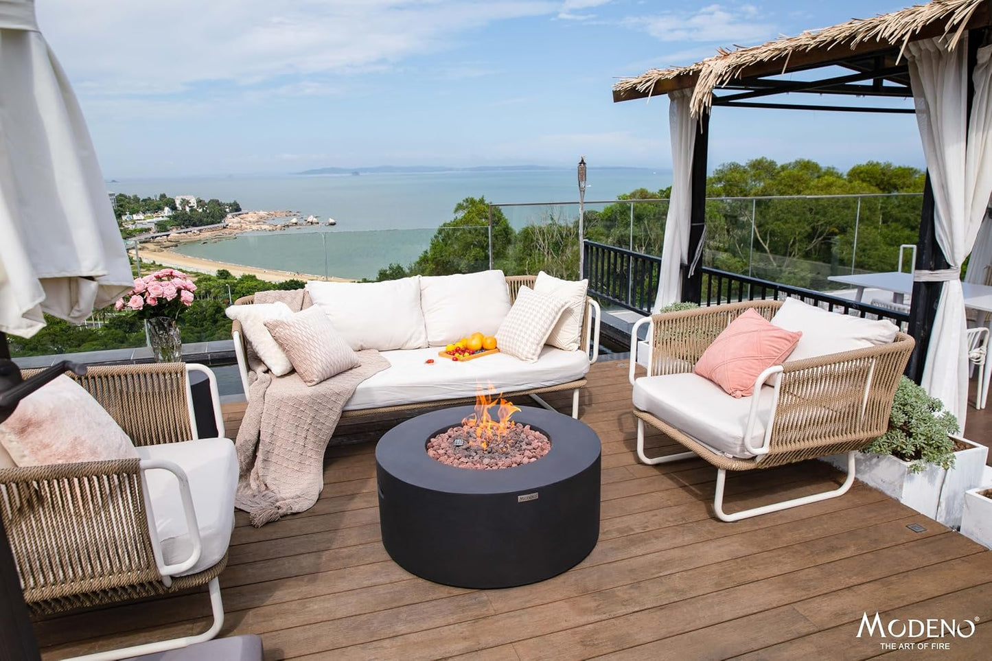AMS Fireplace | Modeno | Venice | Firepit Table | Cover and Lava Rocks Included | (Fuel: Natural Gas - Black)