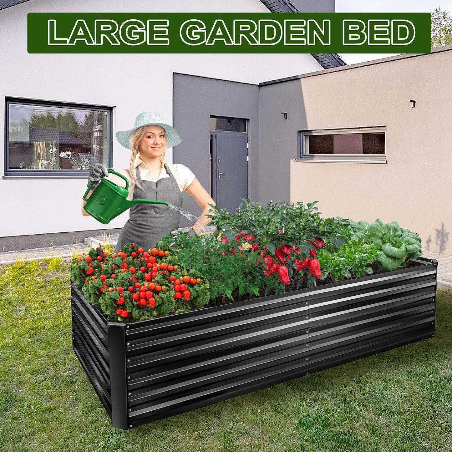 Metal Raised Bed Garden Bed Kit, 8x4x2ft Tall Galvanized Planter Raised Garden Boxes Outdoor, Large Metal Raised Garden Beds for Flowers, Vegetables, Herbs