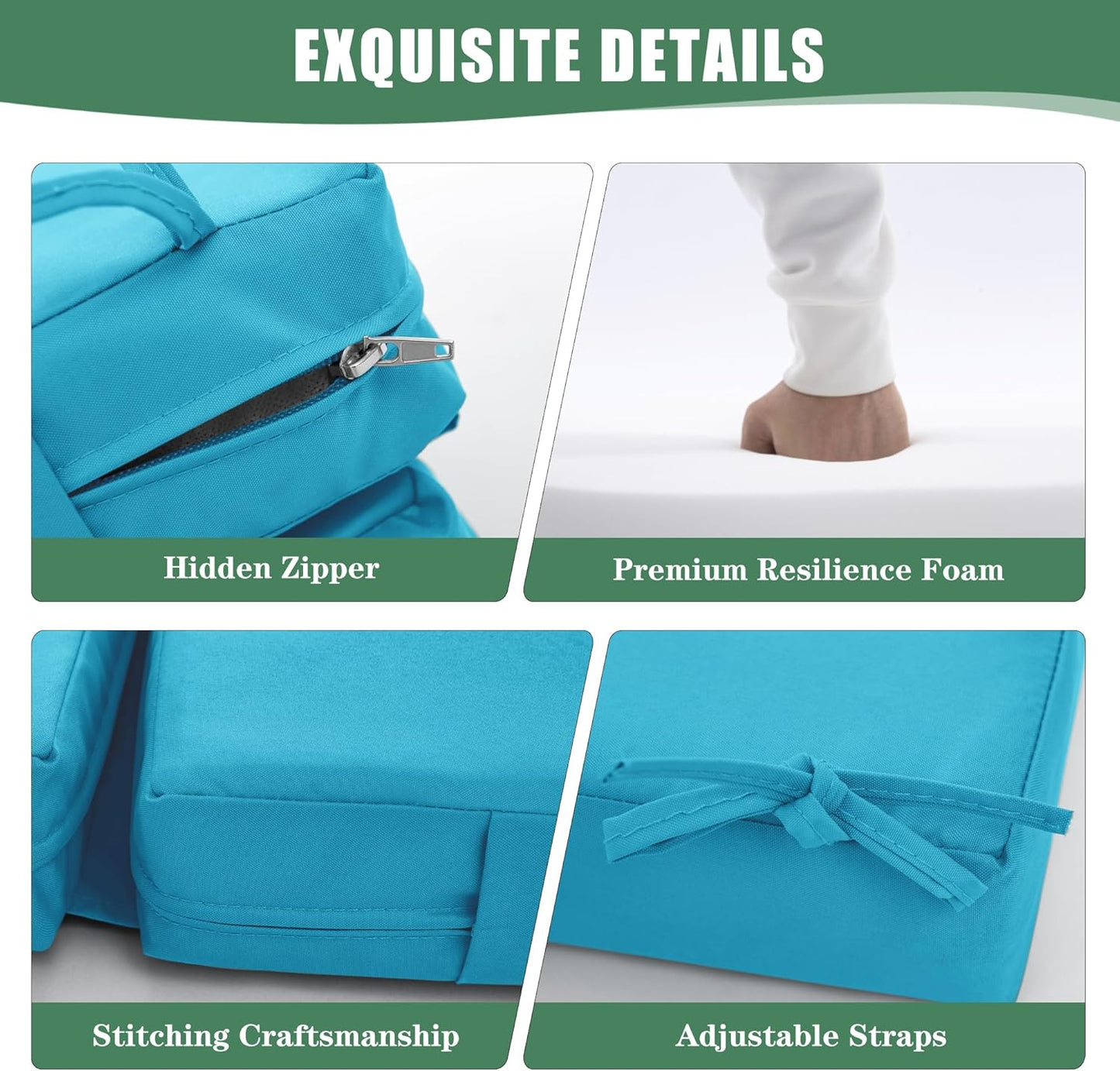 Chaise Lounge Cushions Outdoor Set of 2 - Waterproof and Fade Resistant Sun Lounger Replacement Cushions - Patio Lounger Pads with Removable Cover for Pool, Deck, Lawn, 80 x 26 x 3 Inch, Teal