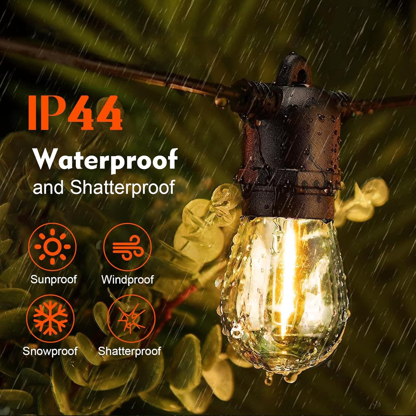 36 Pack S14 LED Bulbs for Outdoor String Lights, Shatterproof Replacement Edison Bulbs for Patio String Lights Outdoor Waterproof, Warm White 2200K, Dimmable, E26 Standard Base