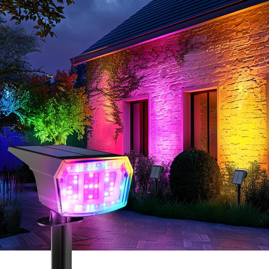 Solar Spot Lights Outdoor, 9 Lighting Modes RGB, Solar Lights Outdoor Waterproof IP65, 63 LED Landscape Spotlights for Holiday Decorations-10 Pack