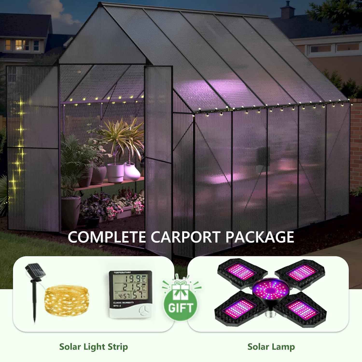 Greenhouse for Outdoors, Heavy Duty Polycarbonate Greenhouses, Walk in Greenhouse for Outdoor Garden Backyard with Roof Vent (8x10 FT)