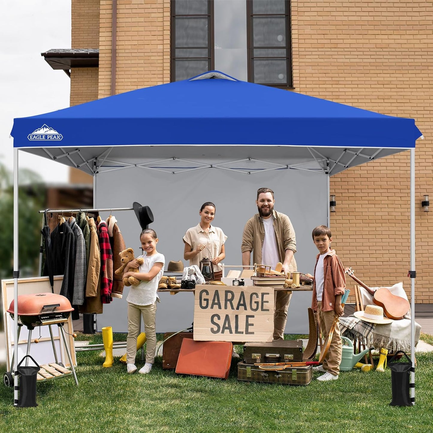 EAGLE PEAK Pop Up Canopy Tent with 1 Sidewall, Easy Setup Event Tent, Outdoor Sun Shade, Wheeled Carry Bag, Stakes and Guy Ropes, Instant Canopy 10x10, Blue