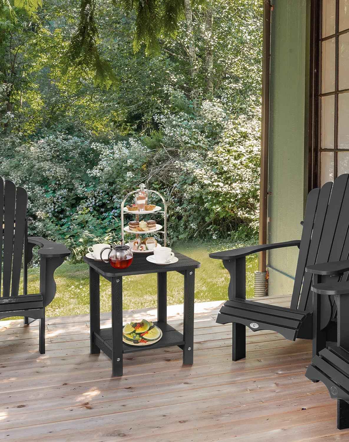 Tikea, Black Adirondack Outdoor Side Table, 16.7'' x 12.6'' x 16.7'', Weather Resistant, Double End Table for Patio, Garden, Lawn
