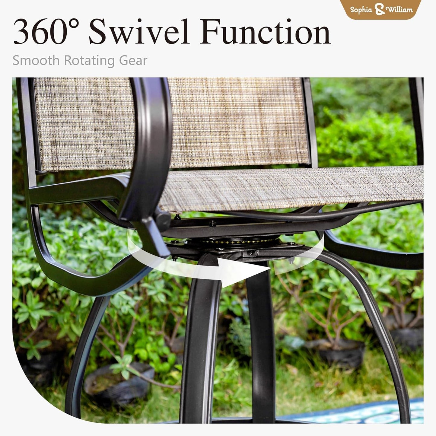 Sophia & William Outdoor Bar Set, Patio Bar Table and Chairs Set, All Weather Textile Fabric, Counter Height Patio Set - 4 x Swivel Bar Chairs, 1 x Rectangular Bar Table