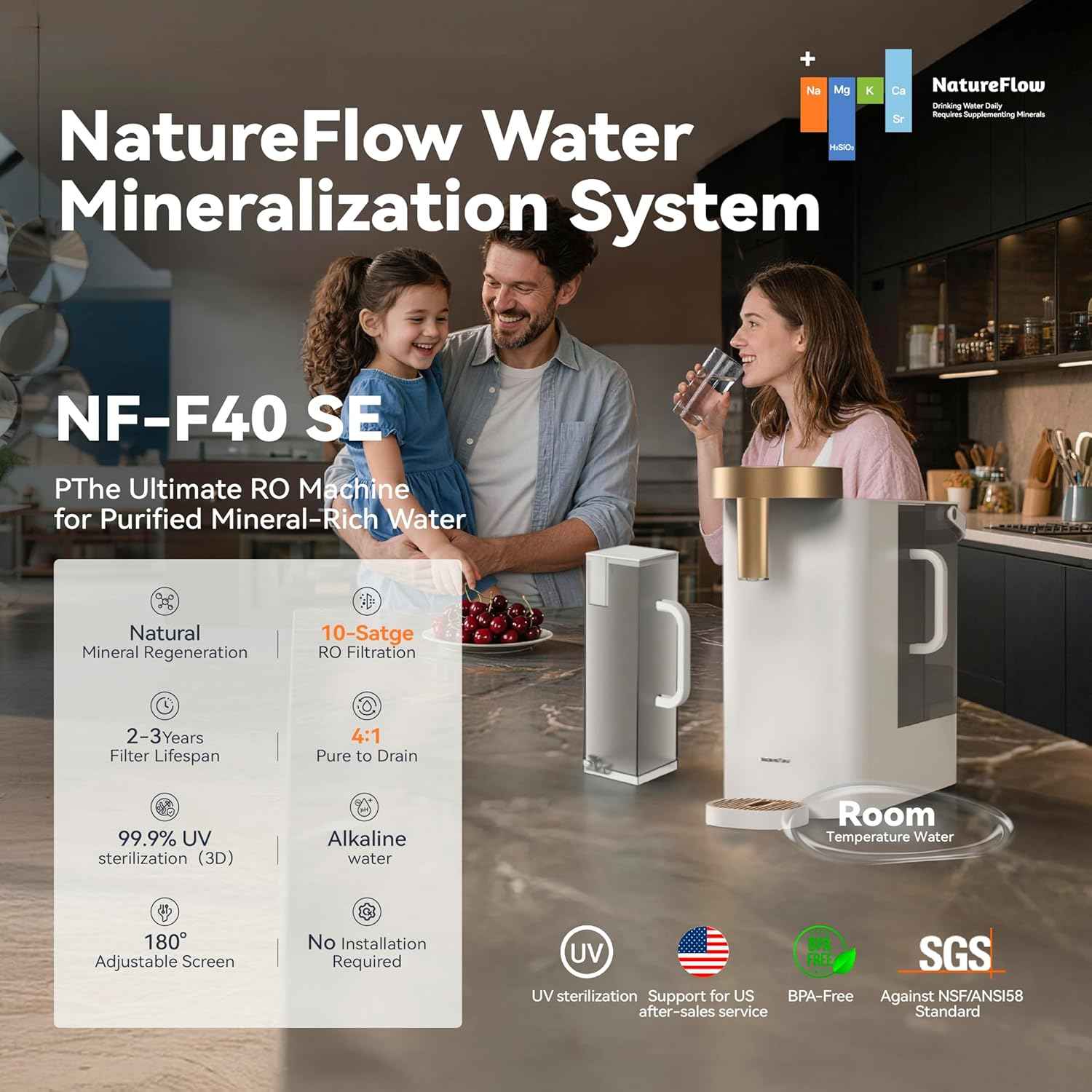 F40 SE Reverse Osmosis Water Filter Countertop with UV, Natural Remineralization,10-Stage RO Filtrations, 4:1 Pure to Drain, pH9 Alkaline Water Purifier,BPA Free,NSF/ANSI/UL/FDA