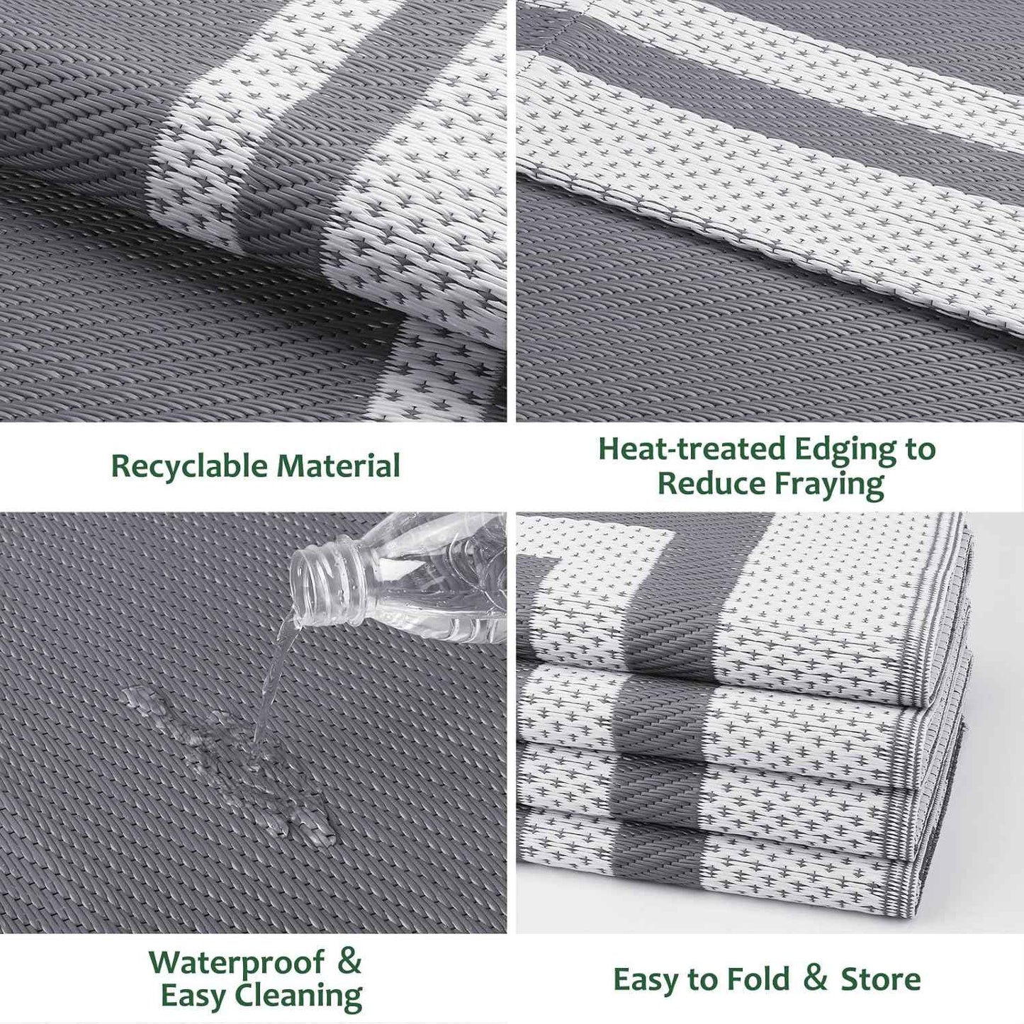 HappyTrends Outdoor Rug Reversible Portable Plastic Straw Camping Rugs for Outside RV,Large Waterproof Outdoor Area Rugs for Patio,Deck,Porch,Balcony(8'x 10',White&Gray)