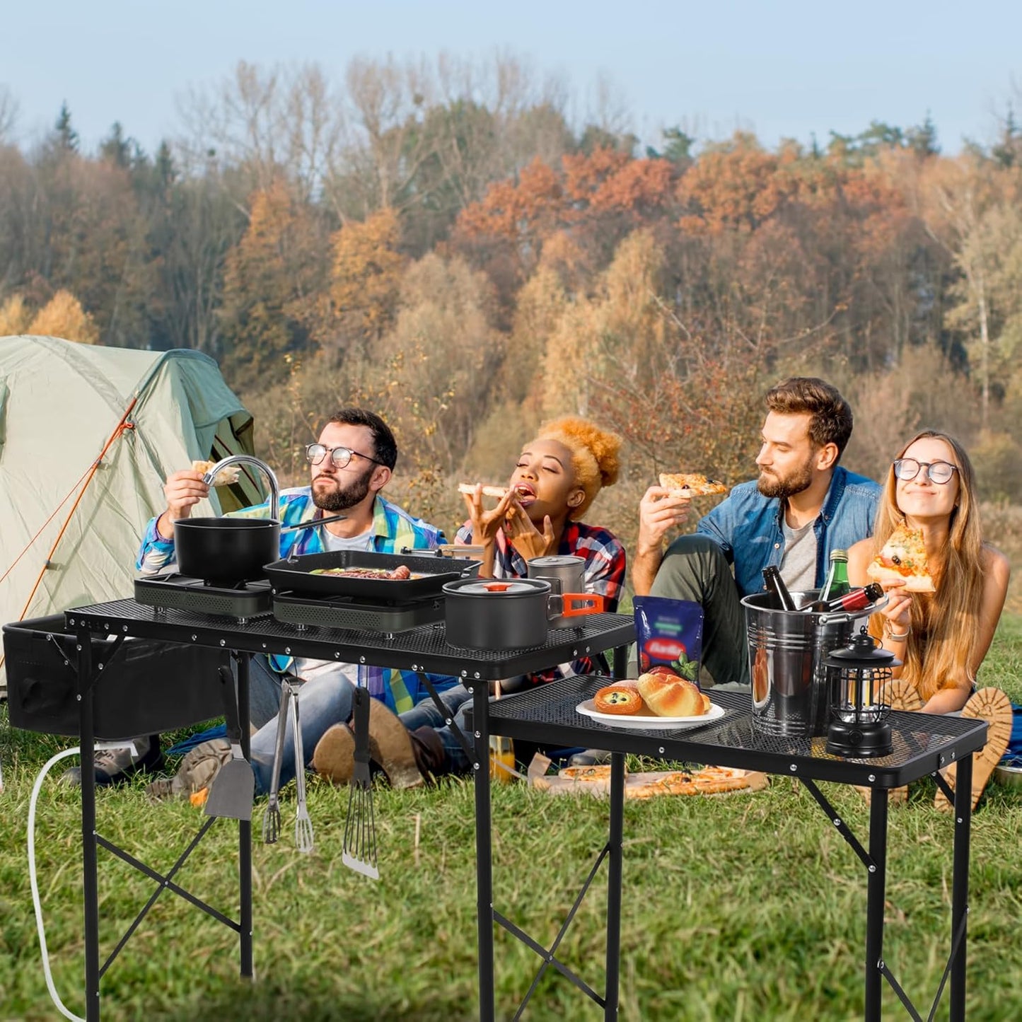 REDCAMP Portable Grill Table with Sink for Outside, Lightweight Aluminum Frame Folding Grill Stand Table with Adjustable Height for Camping Picnic Cooking BBQ, 36 x 20 x 31 in, Black