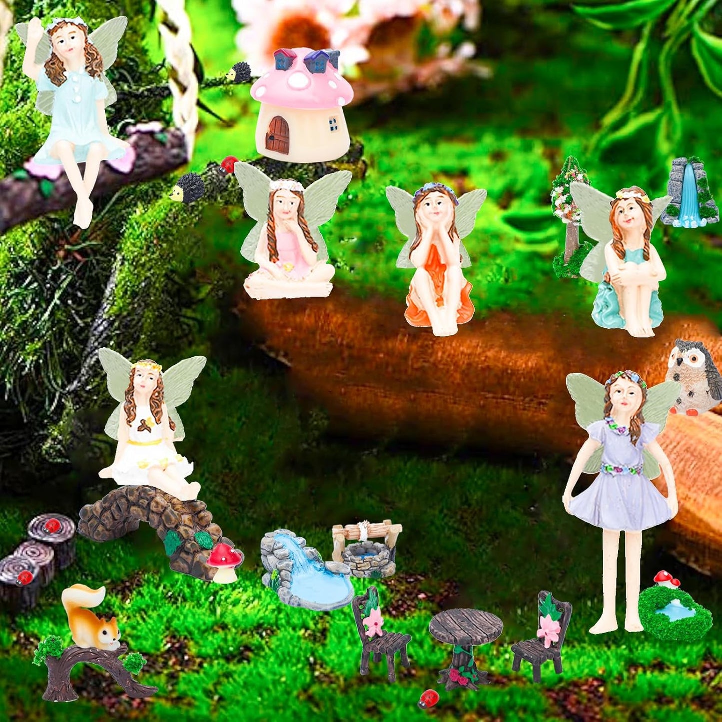 ONEST 27 Pieces Miniature Fairy Garden Accessories Small Fairy Figurines Hand Painted Fairies Figures for Car Decor Garden Flower Pot Birthday Cake Topper