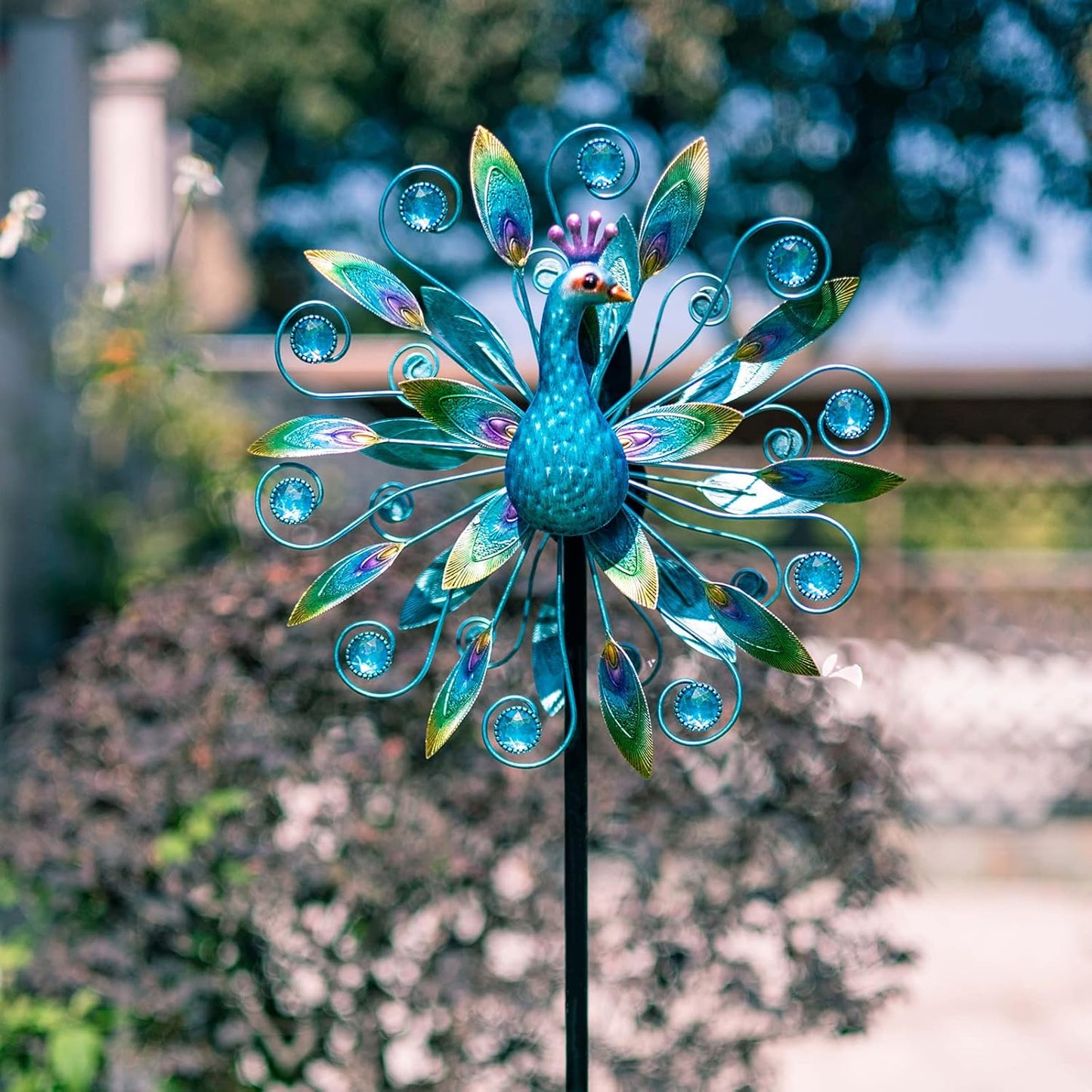 Stargarden 58 Inch Peacock Wind Spinner-Double Wind Sculpture Metal Windmill for Garden Patio Yard Decor