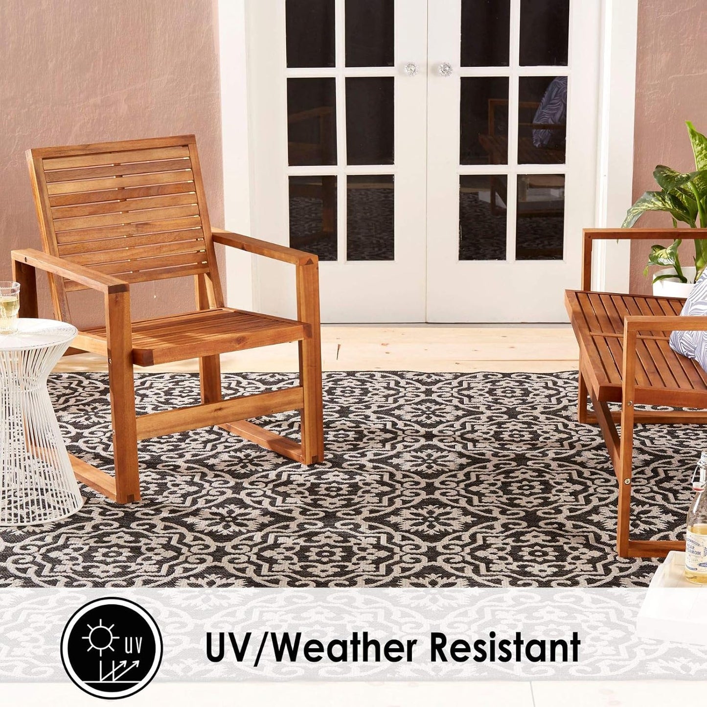 Nicole Miller New York Patio Country Danica Transitional Geometric Indoor/Outdoor Area Rug, Black/Grey, 5'2"x7'2"