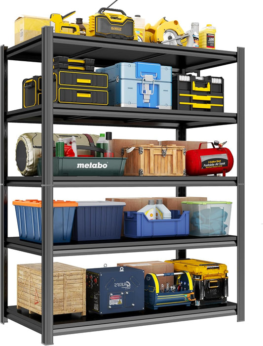 Garage Shelving 3000LBS Metal Storage Shelves 5-Tier Adjustable Shelving Units Garage Storage Shelves Heavy Duty for Industrial, Warehouse, Basement, Commercial, Black