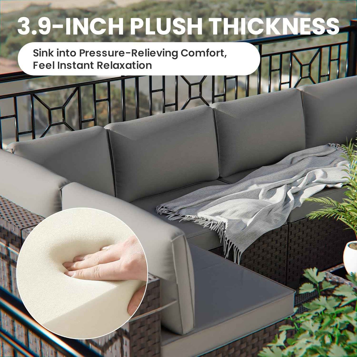 11 Pieces Outdoor Patio Furniture Set,Outdoor Sectional Furniture with 45" 55000 BTU Gas Propane Fire Pit Table,PE Rattan Wicker Patio Conversation Set,Swivel Rocking Chairs Set,Grey