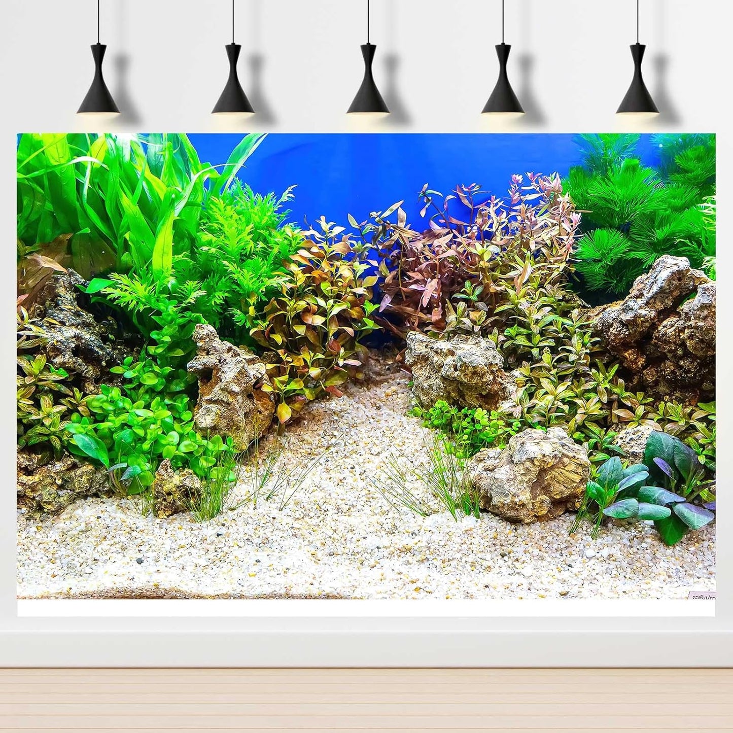 Aquarium Background Underwater Grass Leaves with Pebble Aquarium Backdrop Vivid and Fresh Green Aquatic Plant Stone River Bed and Lake Fish Tank Background Decor Vinyl 72x16in