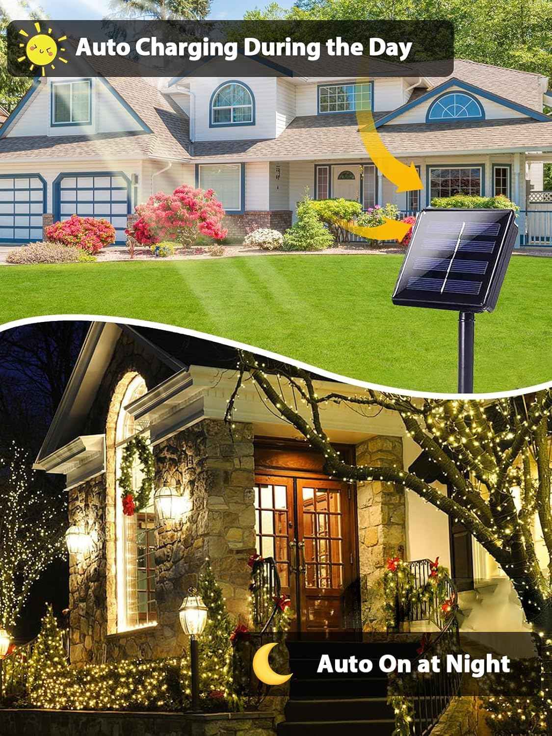 4 Pack 400 LED Solar String Lights for Outside, Solar Christmas Lights Outdoor with 8 Lighting Modes, Waterproof Green Wire Solar Powered Tree Light for Xmas Party Yard Garden Decorations (Warm White)