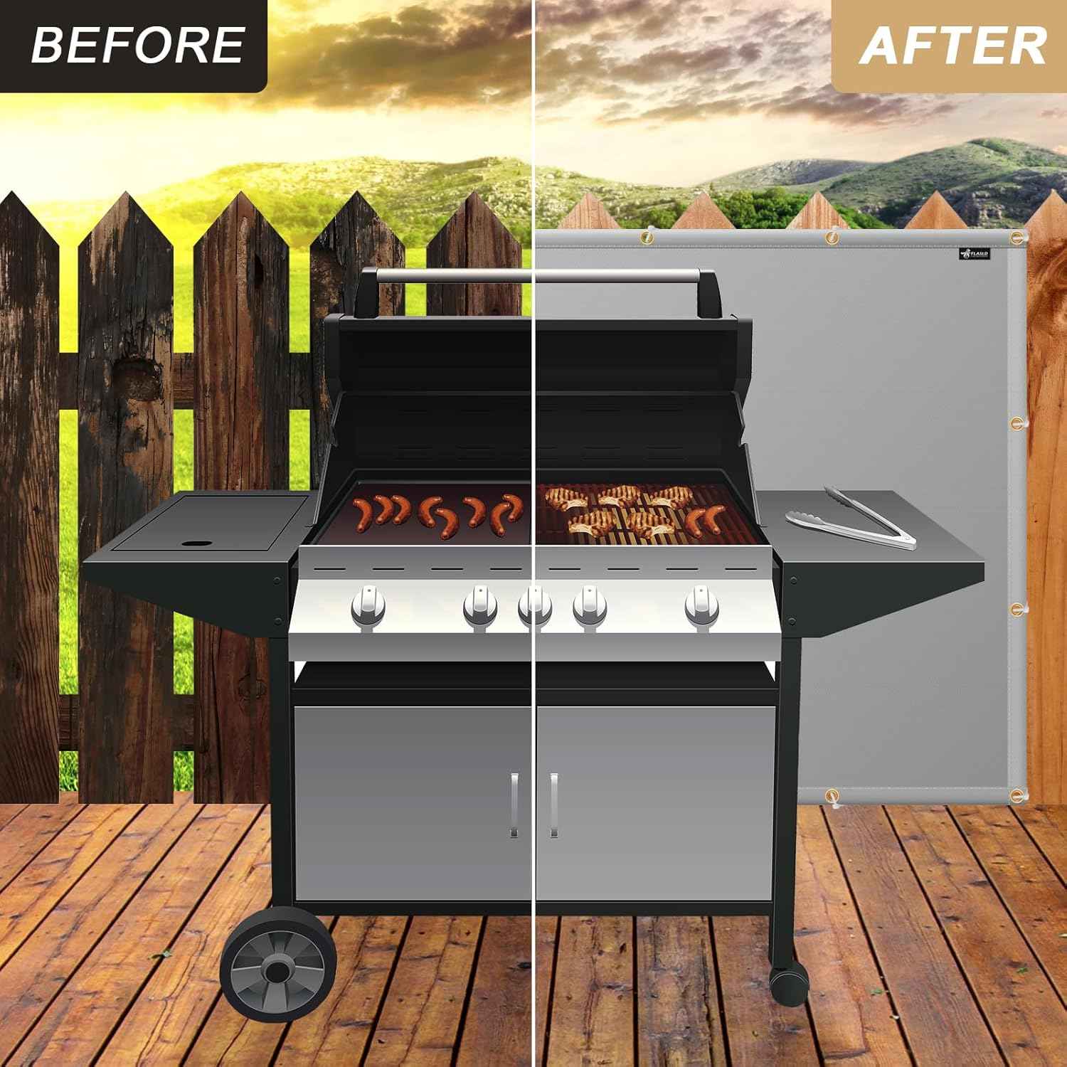 Heat Shield for Wall Behind Grill, 10'X3' Outdoor Grill Heat Shield Mat Grey Fireproof Fence Cover and Screen Heavy Duty BBQ Wall Protector Deck Railing Protection from Grill