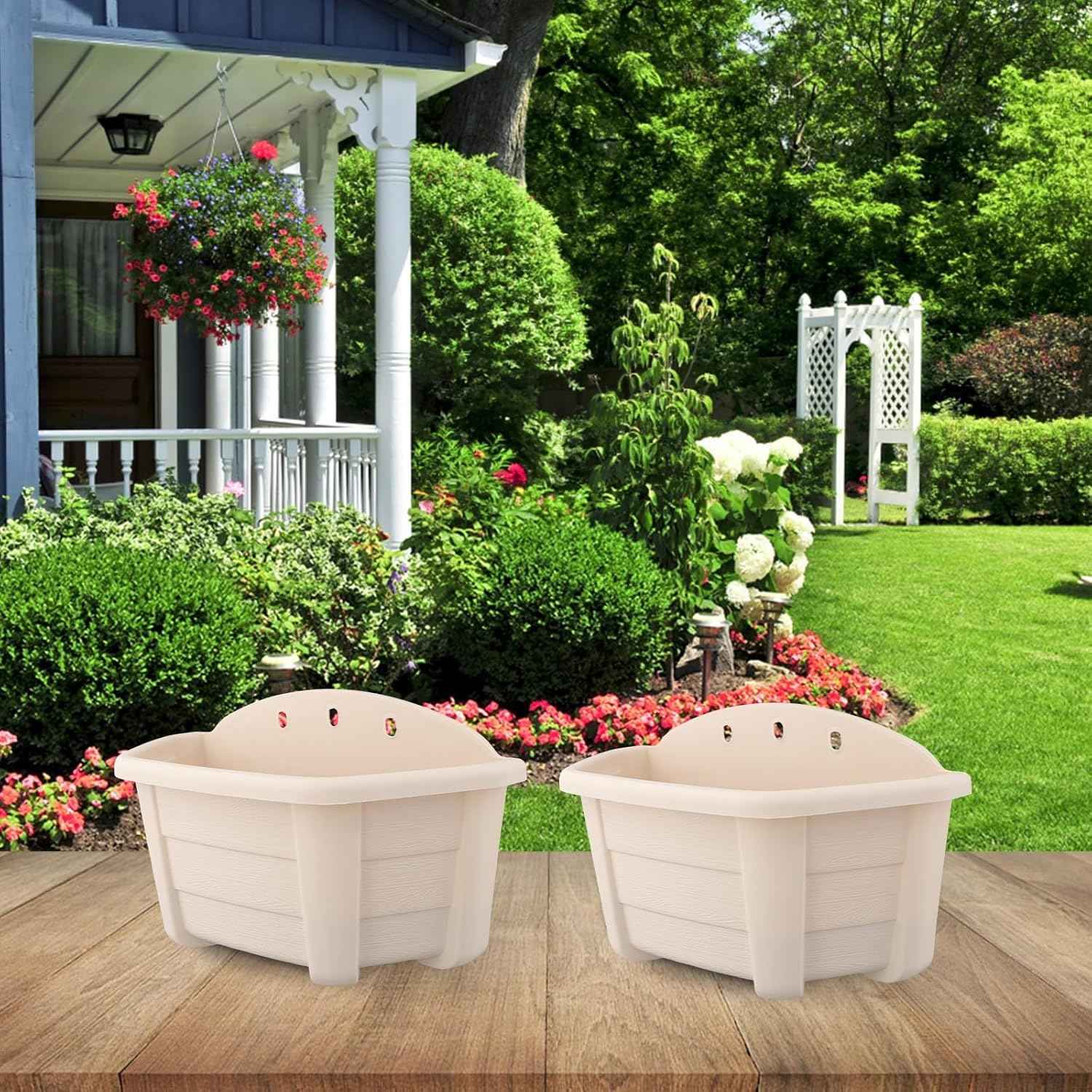 Wall Mounted Circular Flower Pots Hanging Planters with Removable Drainage for Indoor and Outdoor Use (Meters white)