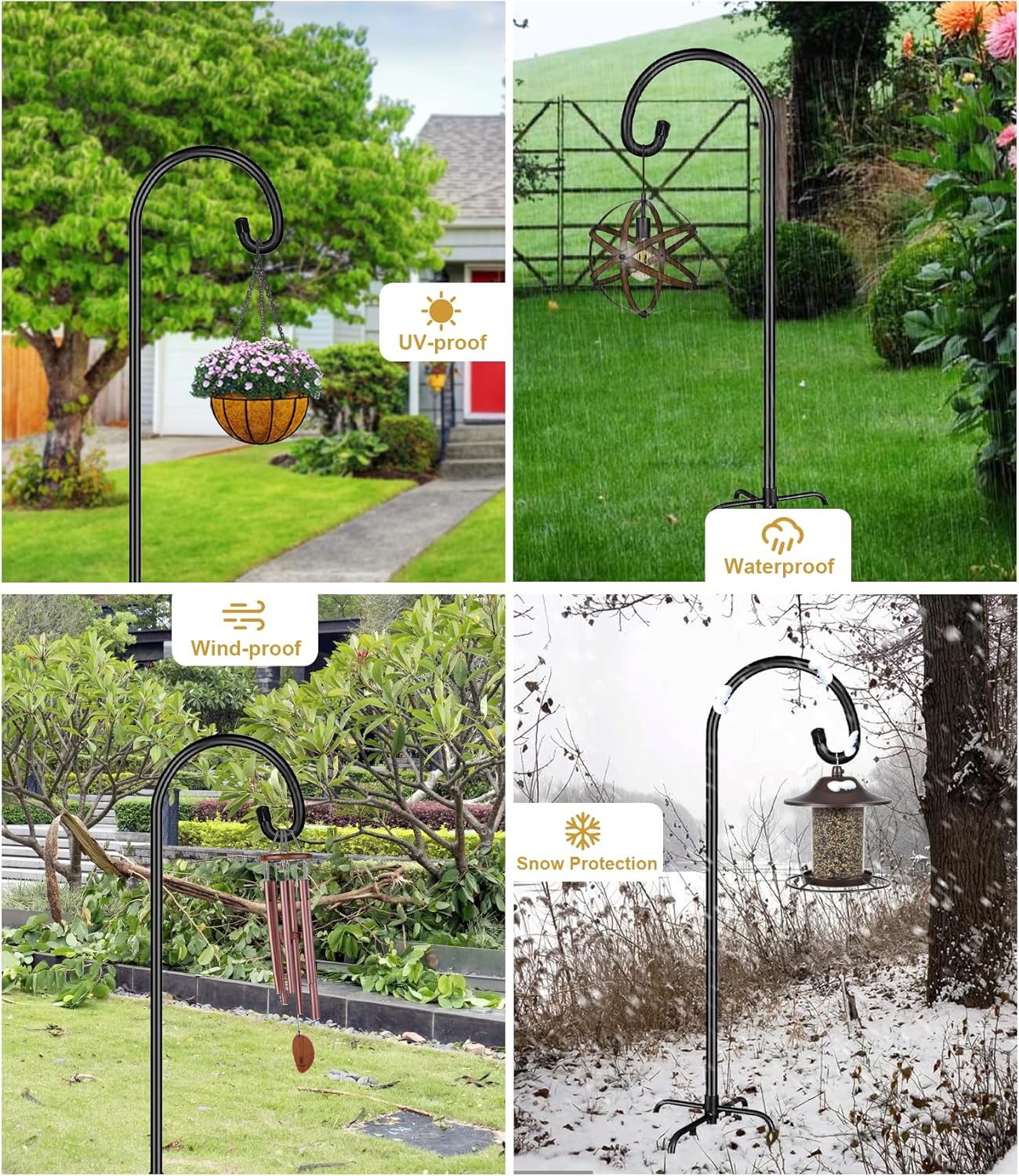 Shepherd Hook 60 Inch Tall Heavy-Duty Metal Garden Hanging Pole Stake for Bird Feeder Pole Plant Baskets, Black (2 Pack)