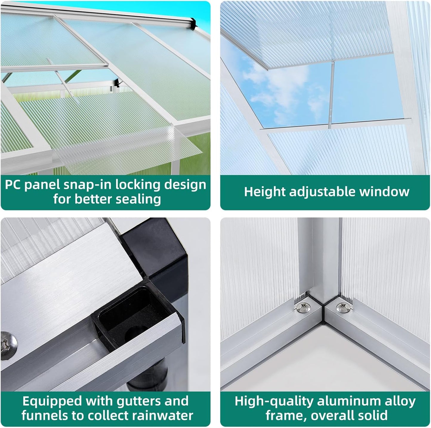 6x10 FT Greenhouse - Large Aluminum Greenhouses for Outdoors, Heavy Duty Polycarbonate Greenhouse with Roof Vent&Ground Nails, Walk-in Green Houses for Garden, Backyard, Patio, Easy Assembly