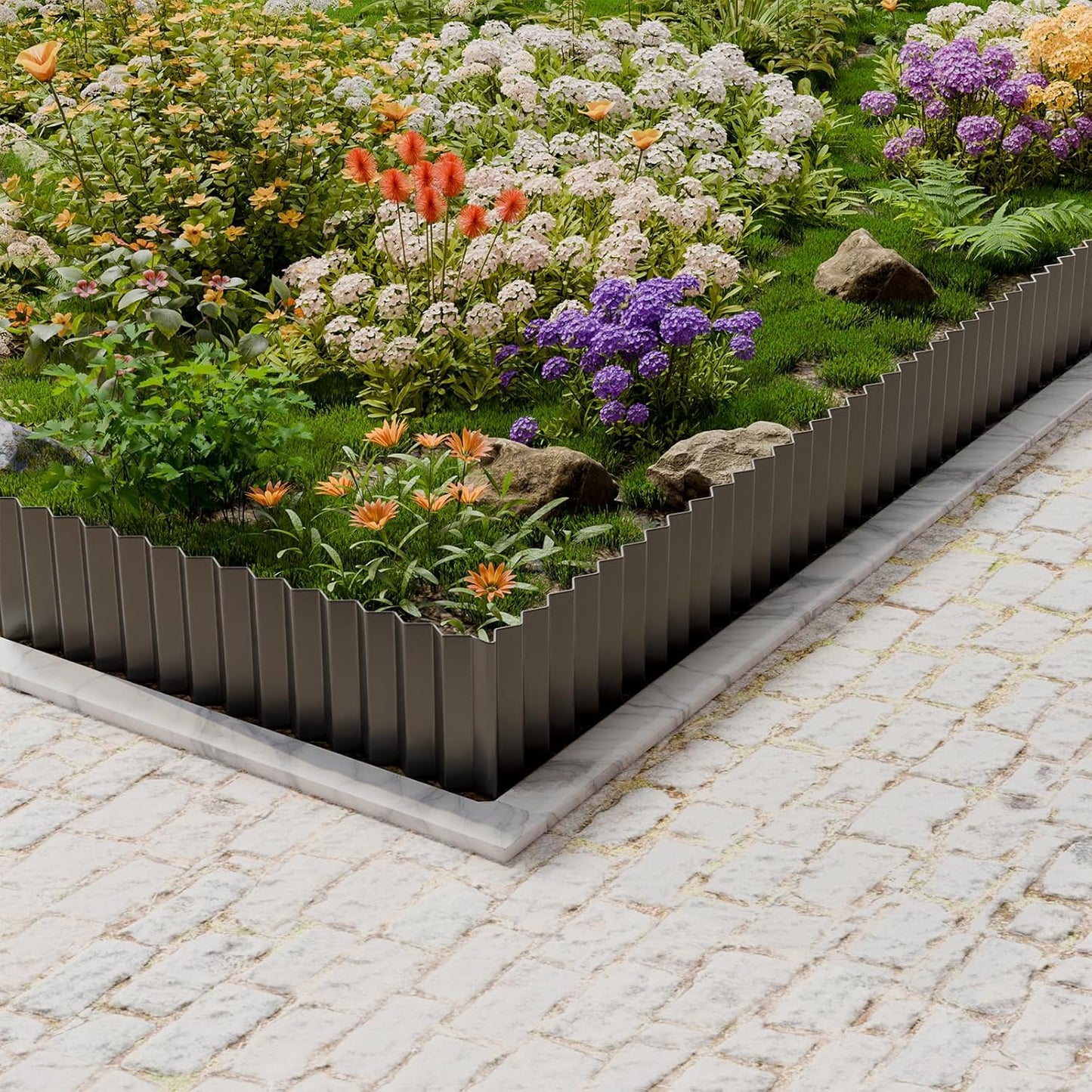 SnugNiture Corrugated Metal Garden Edging,10" x 20' Sturdy Lawn Edging Border,Landscape Edging Border for Lawn, Flower Bed,Garden and Yard(Black)