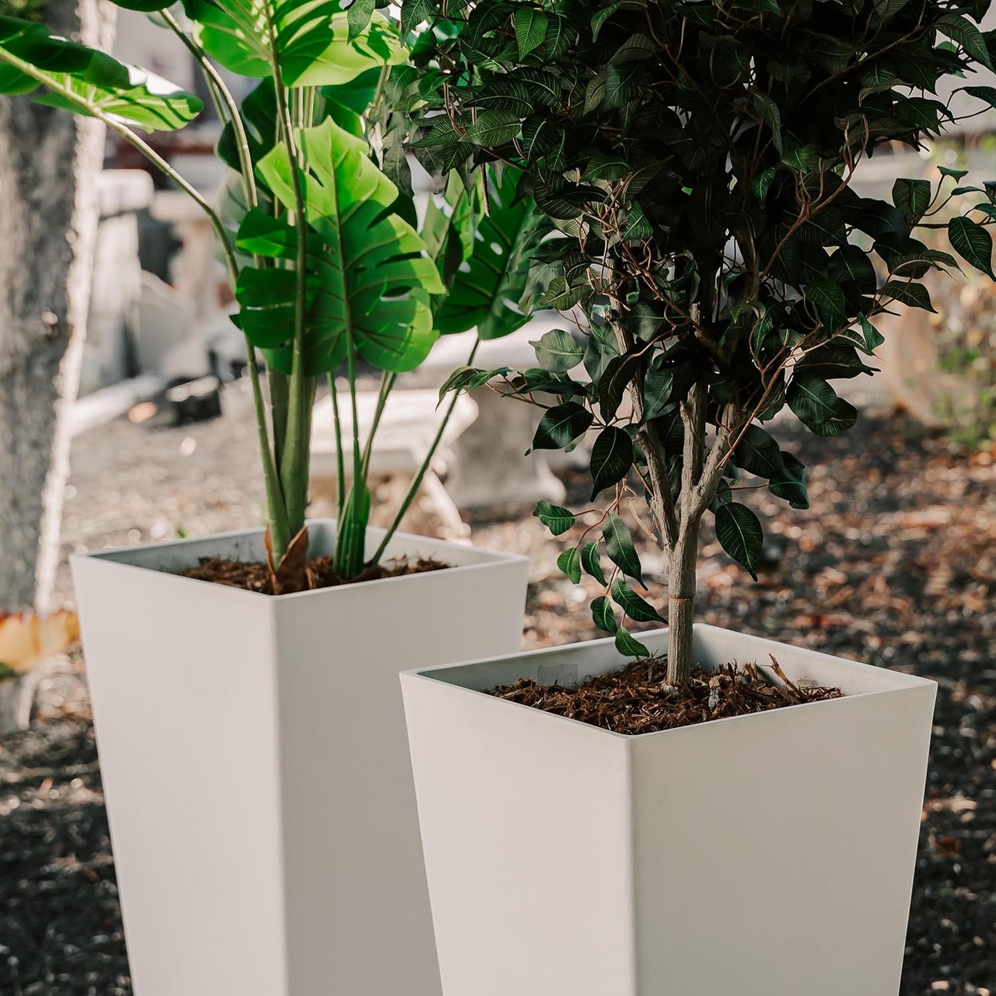 XBrand Modern 28-Inch Square Planter, Modern Tapered Planter Perfect for Indoor & Outdoor, Patio Décor, Set of 2