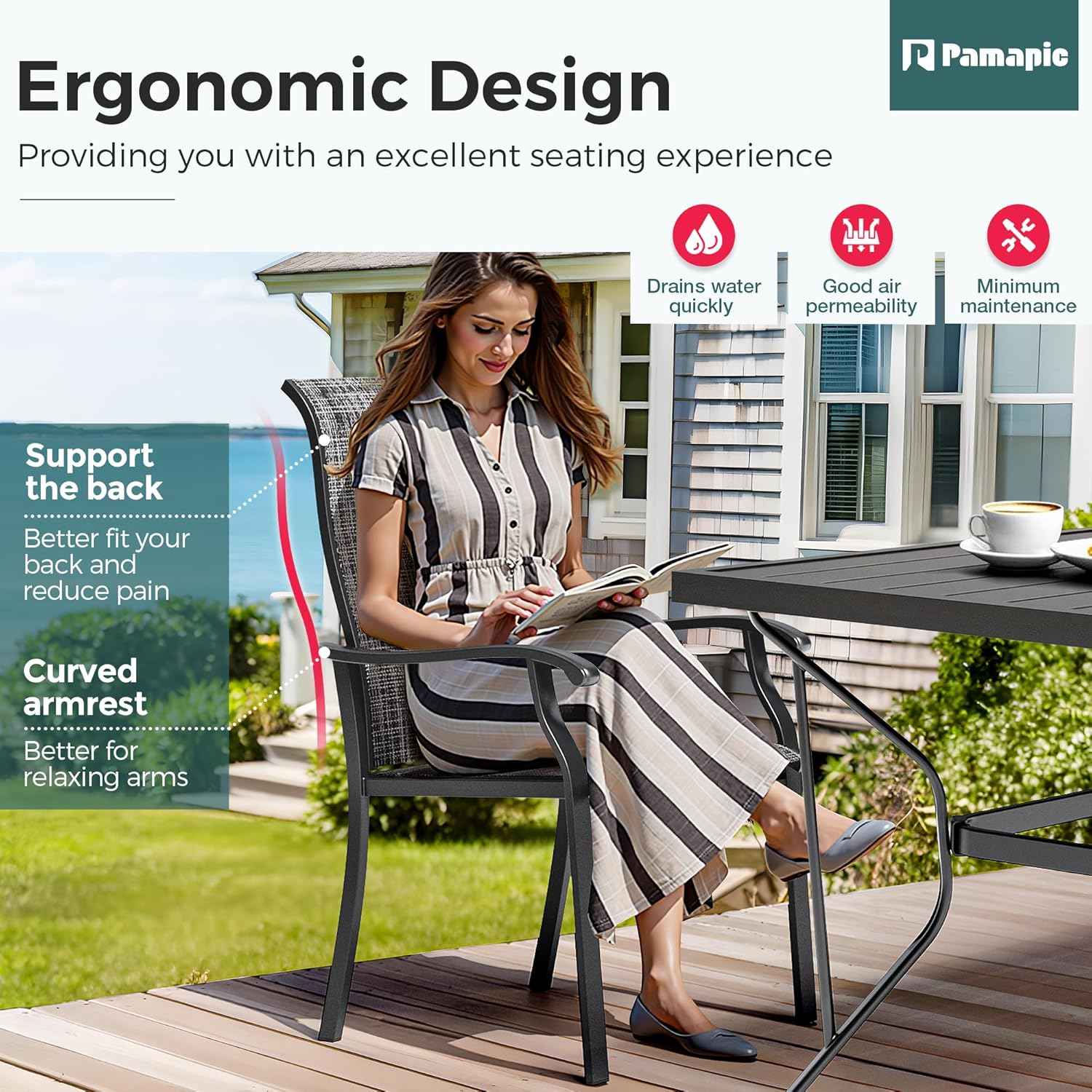 5-Piece Outdoor Dining Set, Patio Furniture Set with 4 Regular Chairs,Patio Dining Set with 1 Rectangular Table for Garden, Backyard, Poolside, Deck, Charcoal