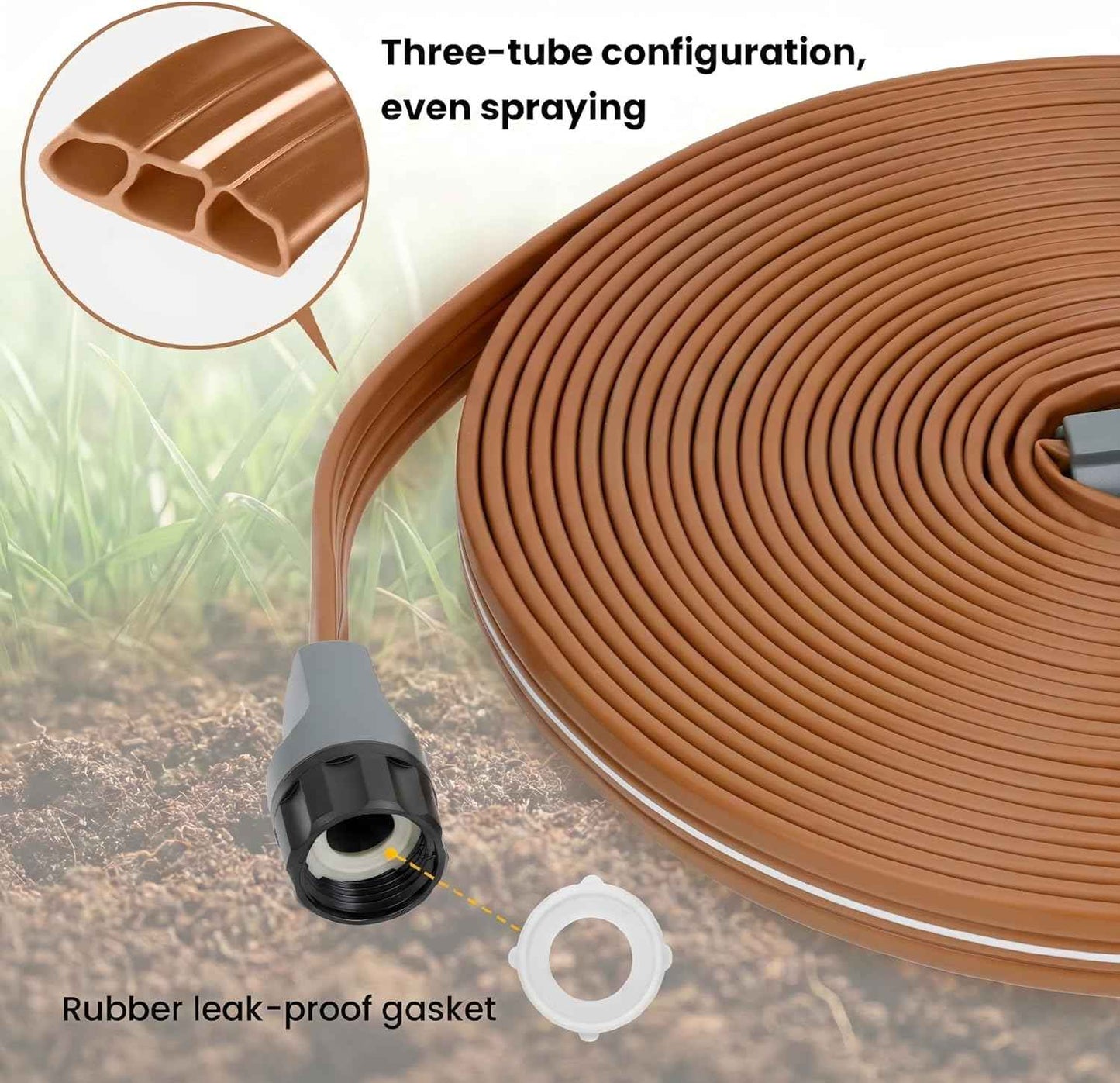 Sprinkler Soaker Hose 100 FT, Watering Hose with Holes, High-Efficiency Water-Saving Sprinklers System for Lawn and Garden with Staples 50FT × 2Pack