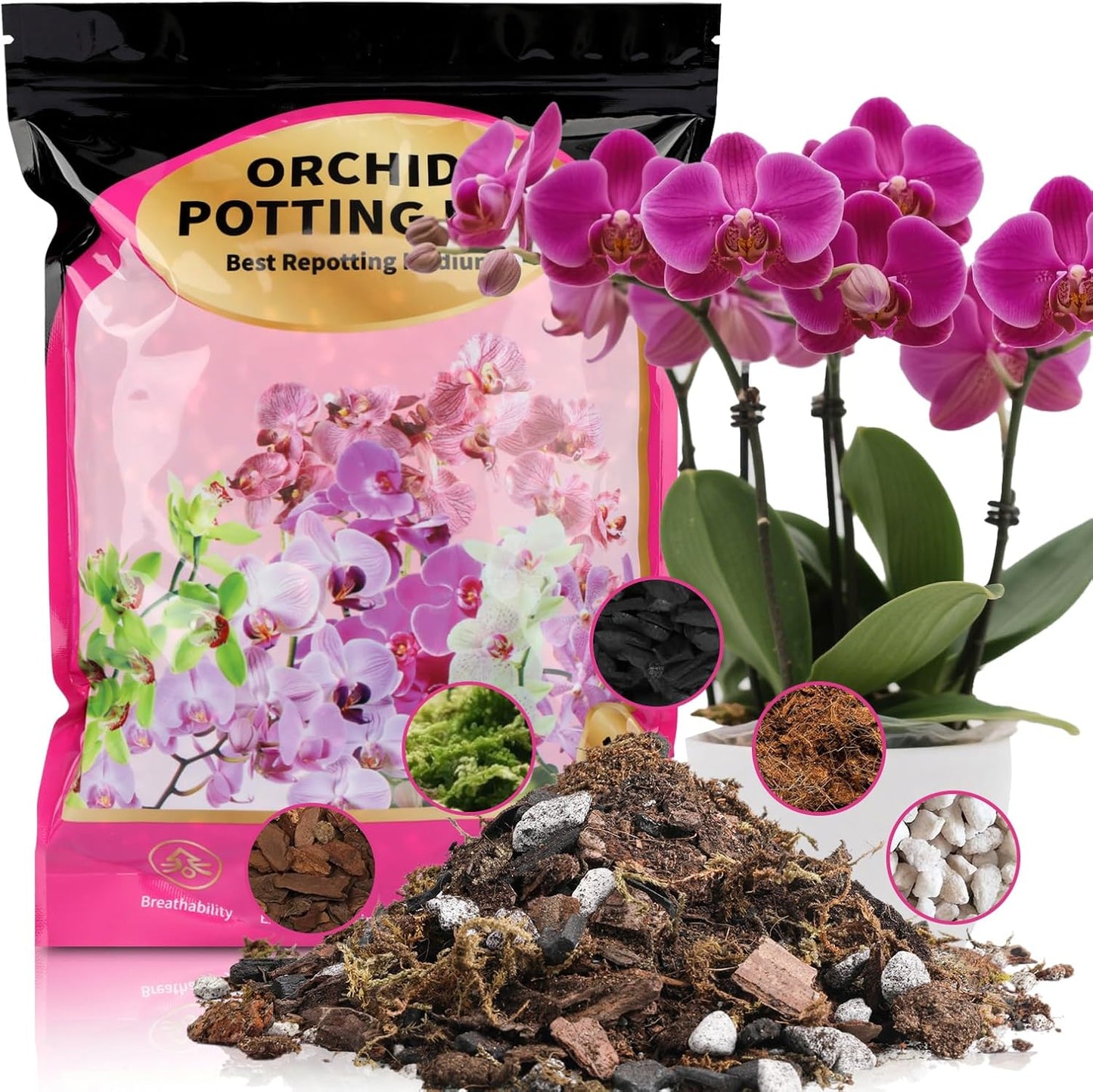 Doter Organic Orchid Potting Mix & Bark Blend 1qt - All Natural, Fast Draining Soil for Phalaenopsis, Dendrobium, Oncidium Plants