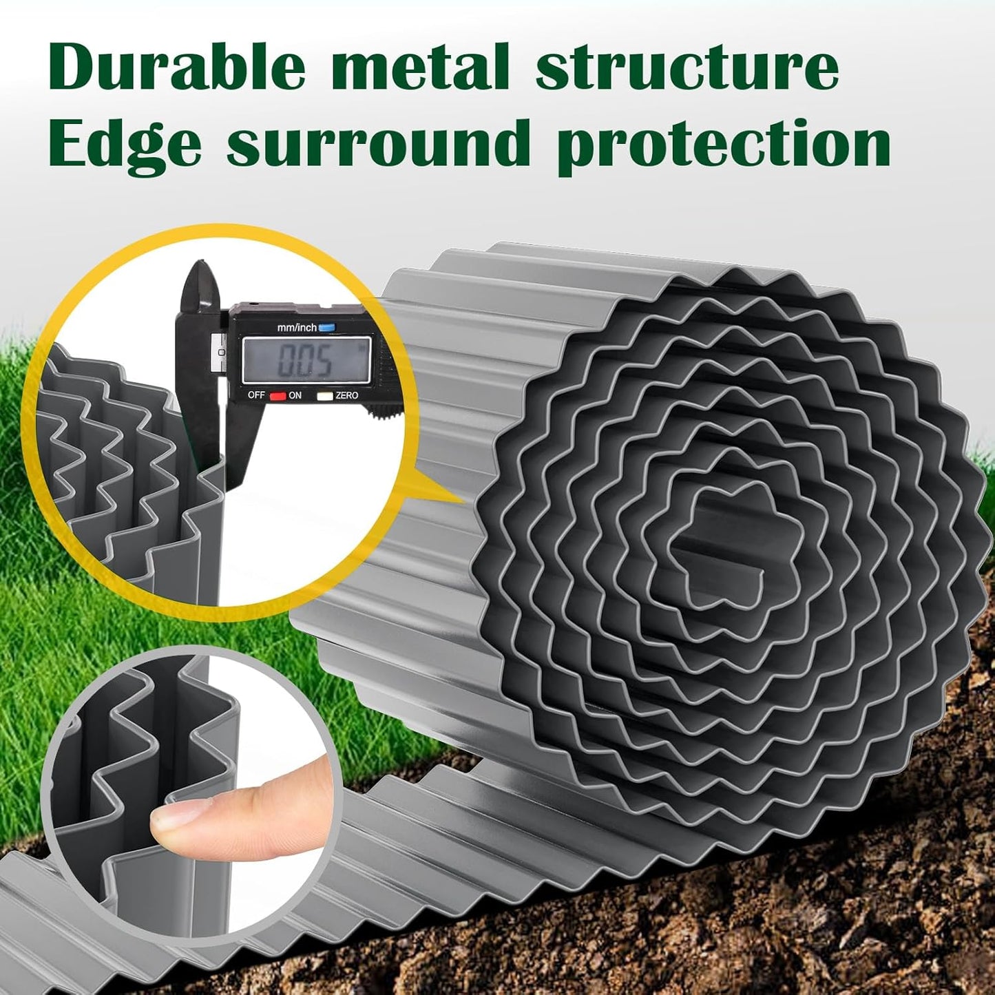 LAVEVE Corrugated Metal Garden Edging 6" x 40Ft, Landscape Edging Border for Lawn, Flower Bed, Garden Fence, Paver Edging (Light Gray)