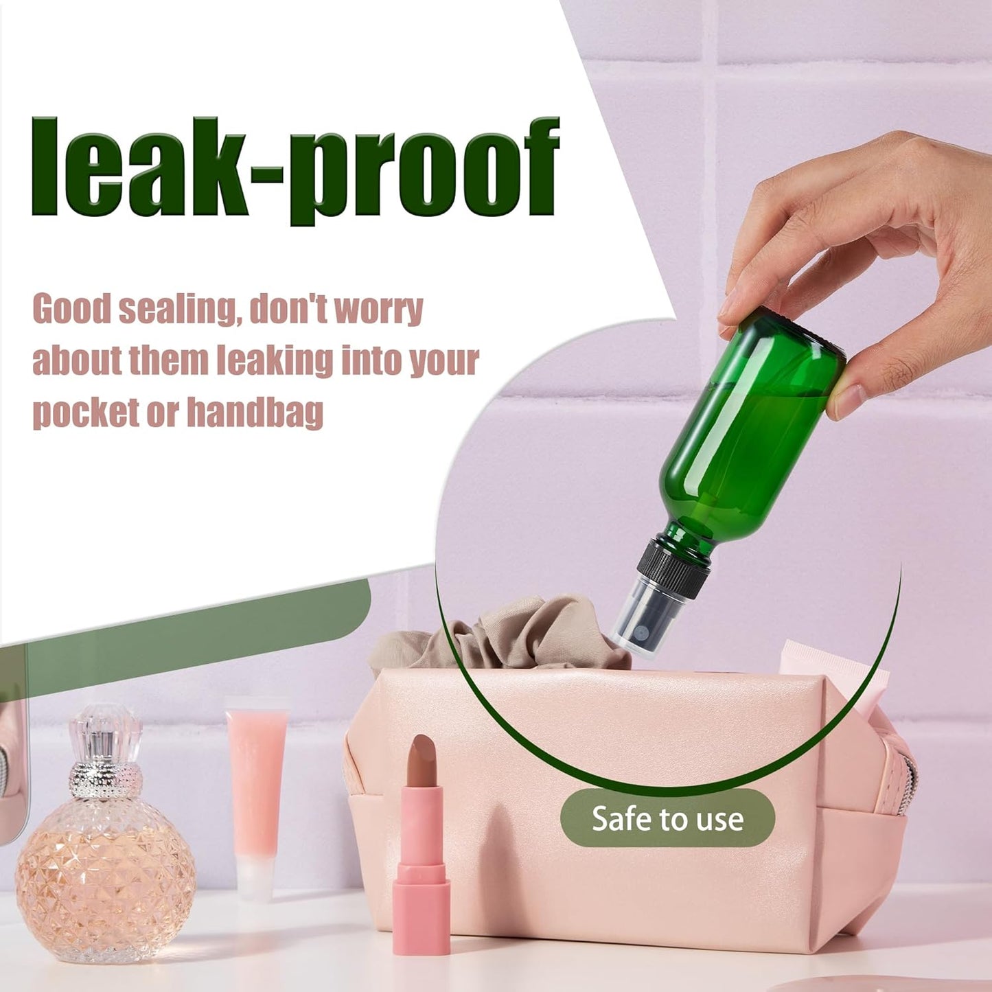 2 oz Glass Spray Bottles, Reusable Fine Mist Sprayer Small Spray Bottle, Leak-Proof Design, Perfect for Travel, Skin Care, Perfumes, Botanical, Cleansing (Green, 2oz-24pcs)