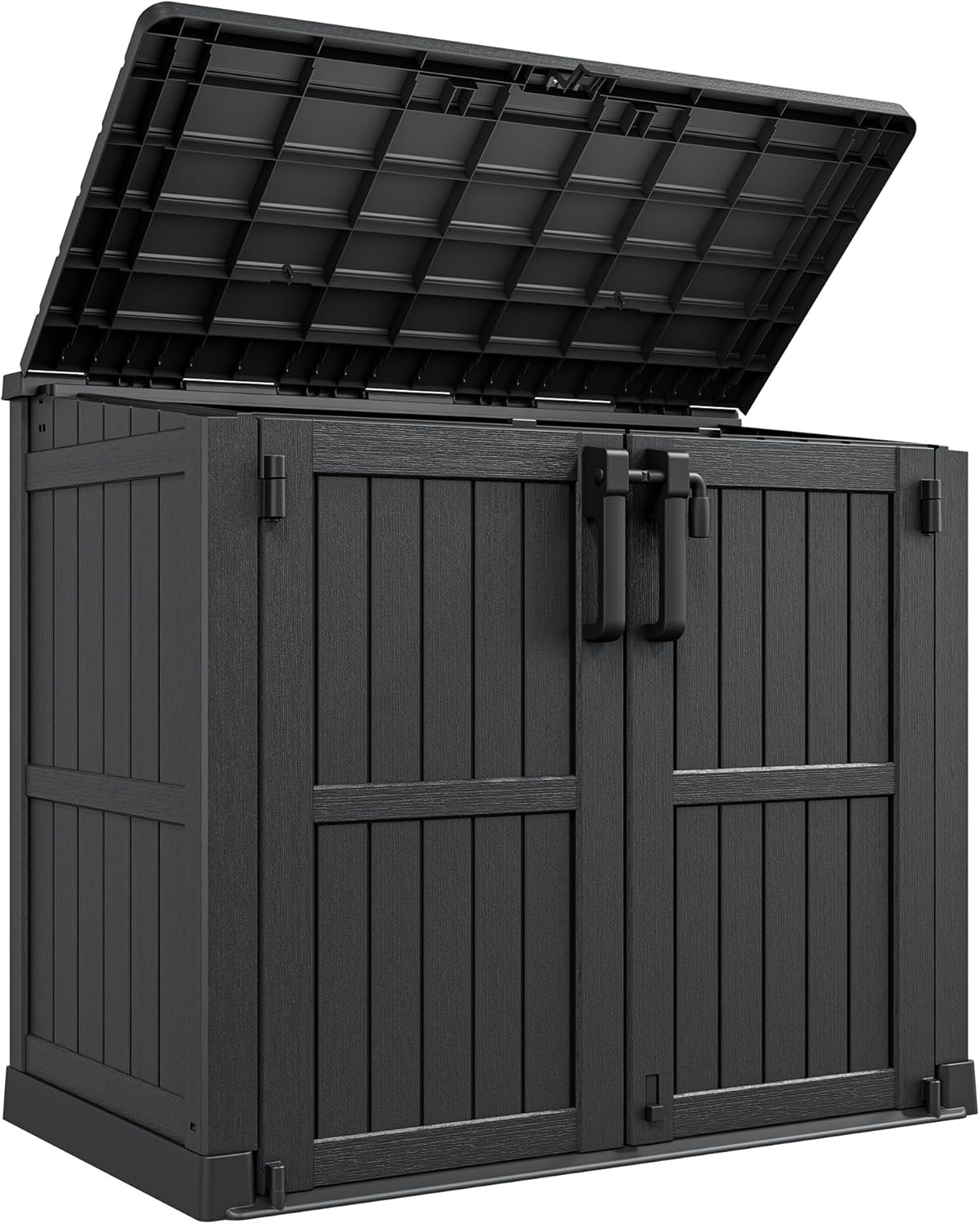 Horizontal Resin Storage Shed 36 Cu Ft with Lockable Doors, Portable Outdoor Storage Cabinet -Easy to Assemble,Sheds & Outdoor Storage, Waterproof Outdoor Storage Box for Backyards,Black