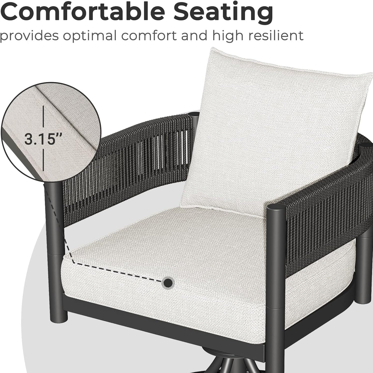 Grand patio 5-Piece Outdoor Dining Set for 4 with 1 Rectangle Expandable Table for 4-6 Person, Metal Woven Wicker Swivel Patio Chairs with Thickened Cushions for Yard, Poolside (Black)