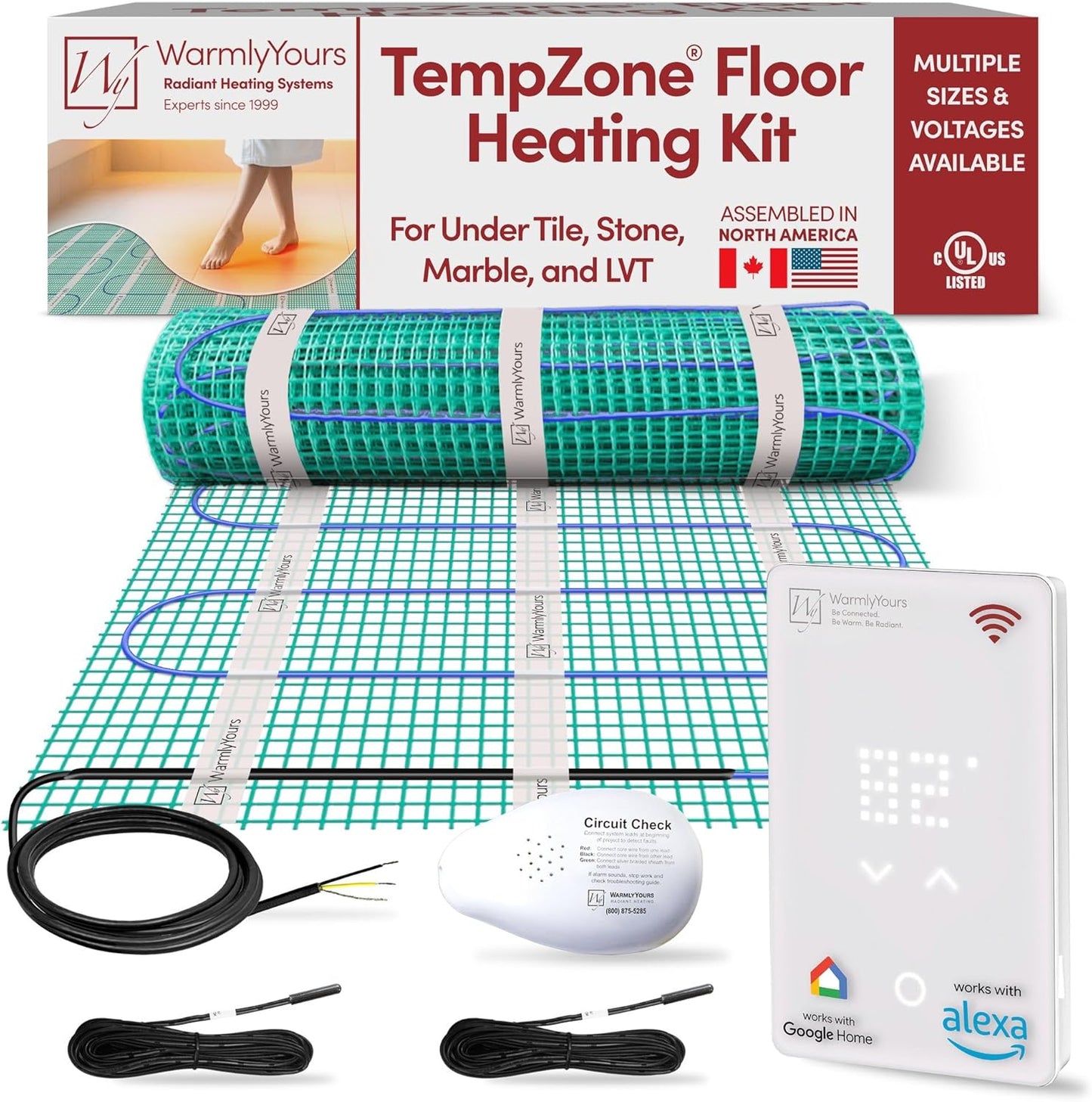 31 Sqft Heated Floor Mat Kit with UWG5 WiFi Thermostat, Two Sensors, Tester - 120V Electric Radiant Floor Heating System, Radiant Heating Mat installs under Tile, Vinyl - WarmlyYours TempZone
