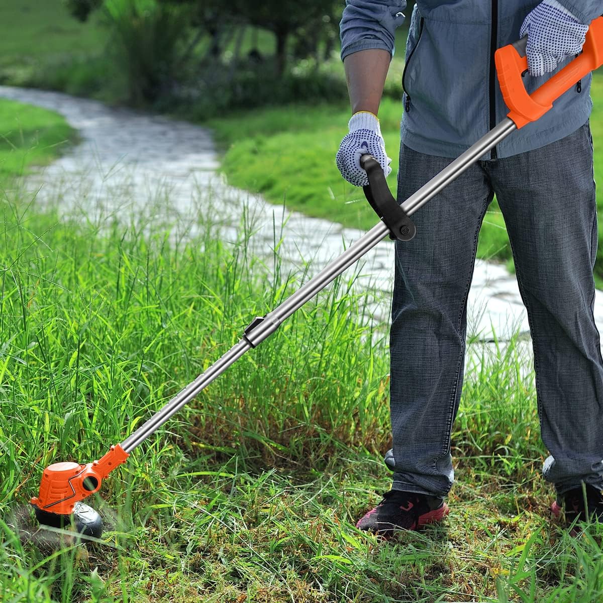 MAXMAN Weed Wacker, Weed Eater Battery Powered, Cordless Brush Cutter with 2Pcs 21V 4000mAh Batteries and 10Pcs Metal Blades, Lightweight Electric Grass Cutter Weed Trimmer for Yard Trimming & Edging