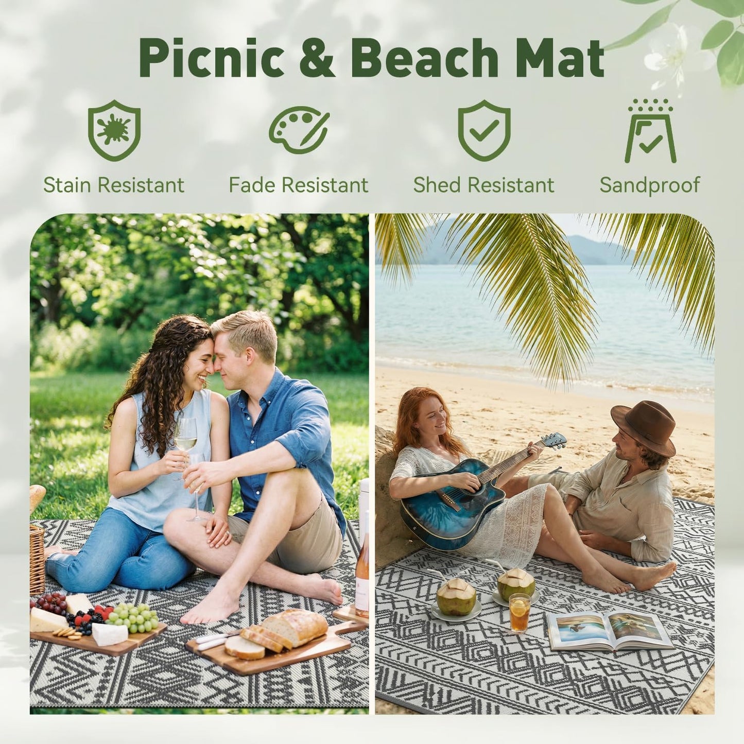 MontVoo-Outdoor Rug Waterproof 6x9 ft Outdoor Carpet Patio Rug Mat Reversible RV Camping Rug-Plastic Straw Rug Outside Outdoor Area Rug for Patio Deck Balcony Backyard Picnic Beach -Boho Grey