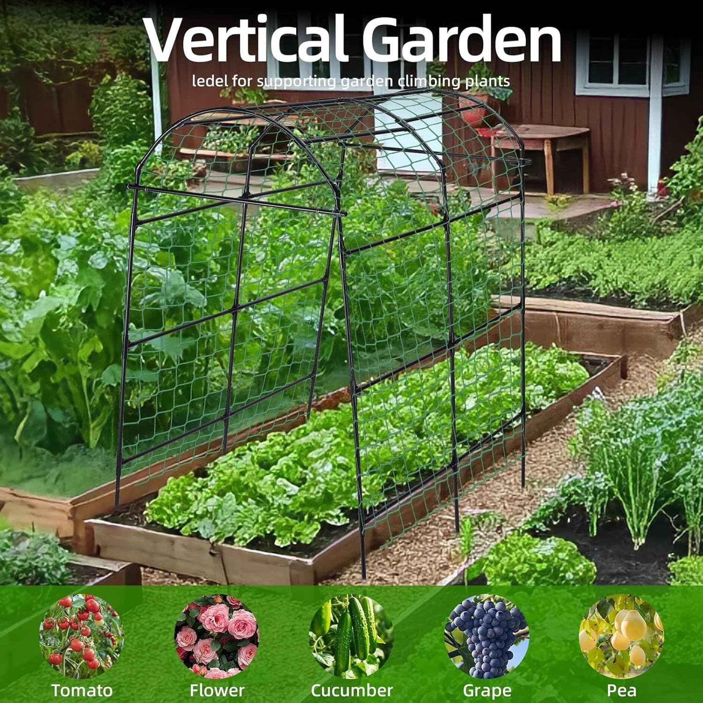 Garden Arch Arbor Trellis for Climbing Plants Outdoor, 7.8 ft Extra Tall Cucumber Trellis Raised Bed Climbing Vine Plant Support, Grape Vegetable Tomato Pumpkin Peas Bean, Black