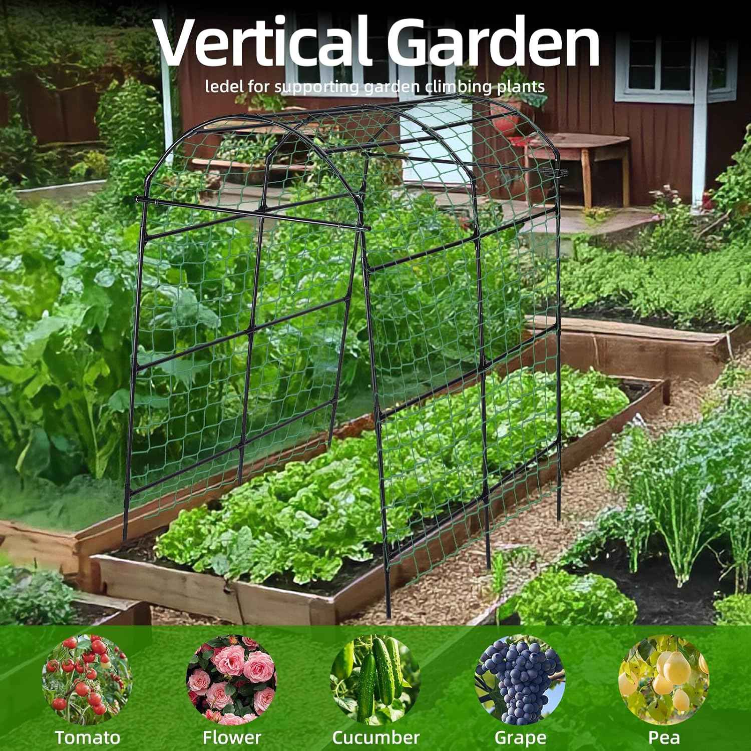 Garden Arch Arbor Trellis for Climbing Plants Outdoor, 7.8 ft Extra Tall Cucumber Trellis Raised Bed Climbing Vine Plant Support, Grape Vegetable Tomato Pumpkin Peas Bean, Black