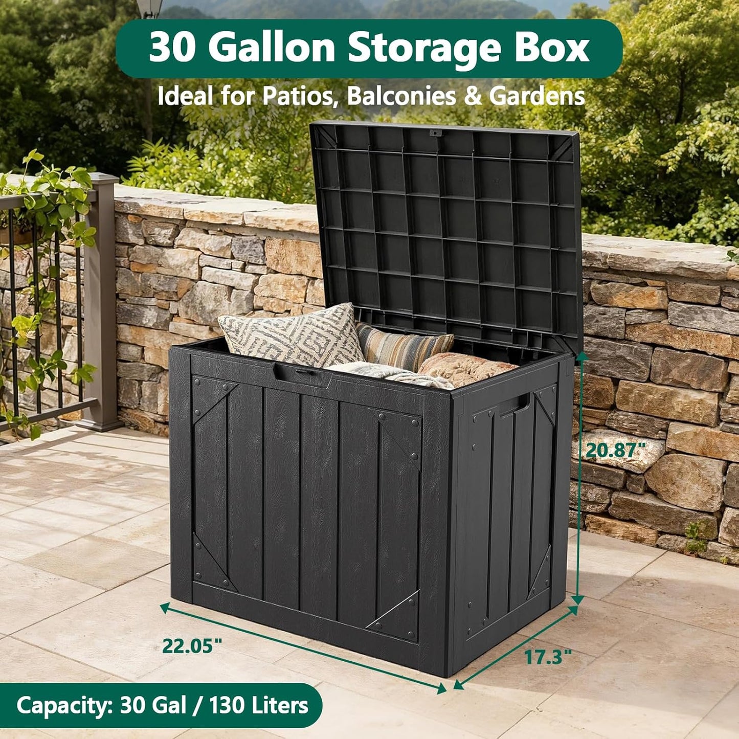 Outdoor Storage Box,30 Gallon Deck Box Outdoor Storage Bench Outside Waterproof Resin Storage Bench, Lockable Patio Cushions, Garden Tools Storage For Furniture, UV Resistant Black