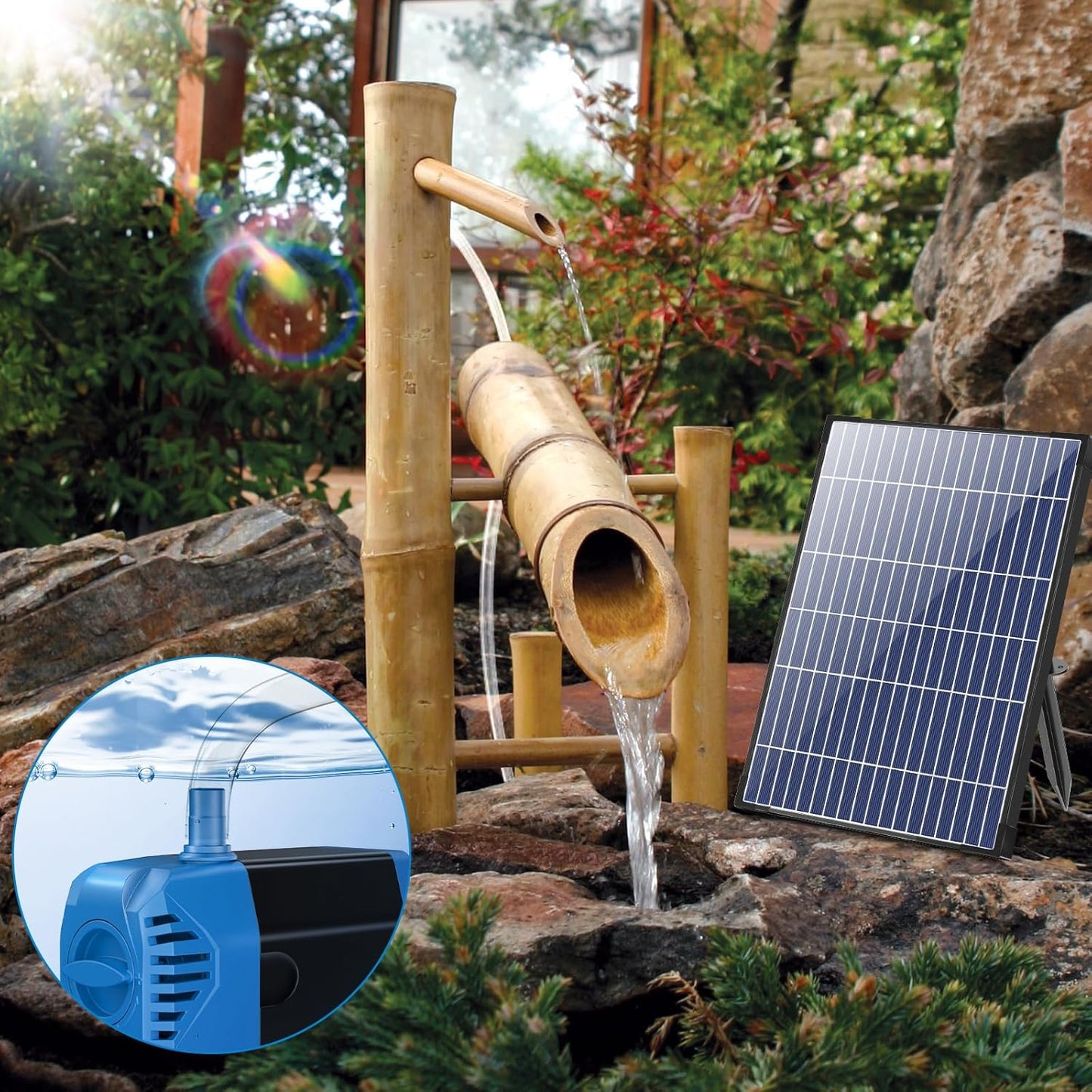 Antfraer Solar Water Pump, 12W Solar Powered Water Pump with Water Shortage Protection, 160GPH Solar Pond Pump with 6.6FT Clear Tubing, 17Ft Cord Length for Pond, Fish Tank, Waterfall, Garden