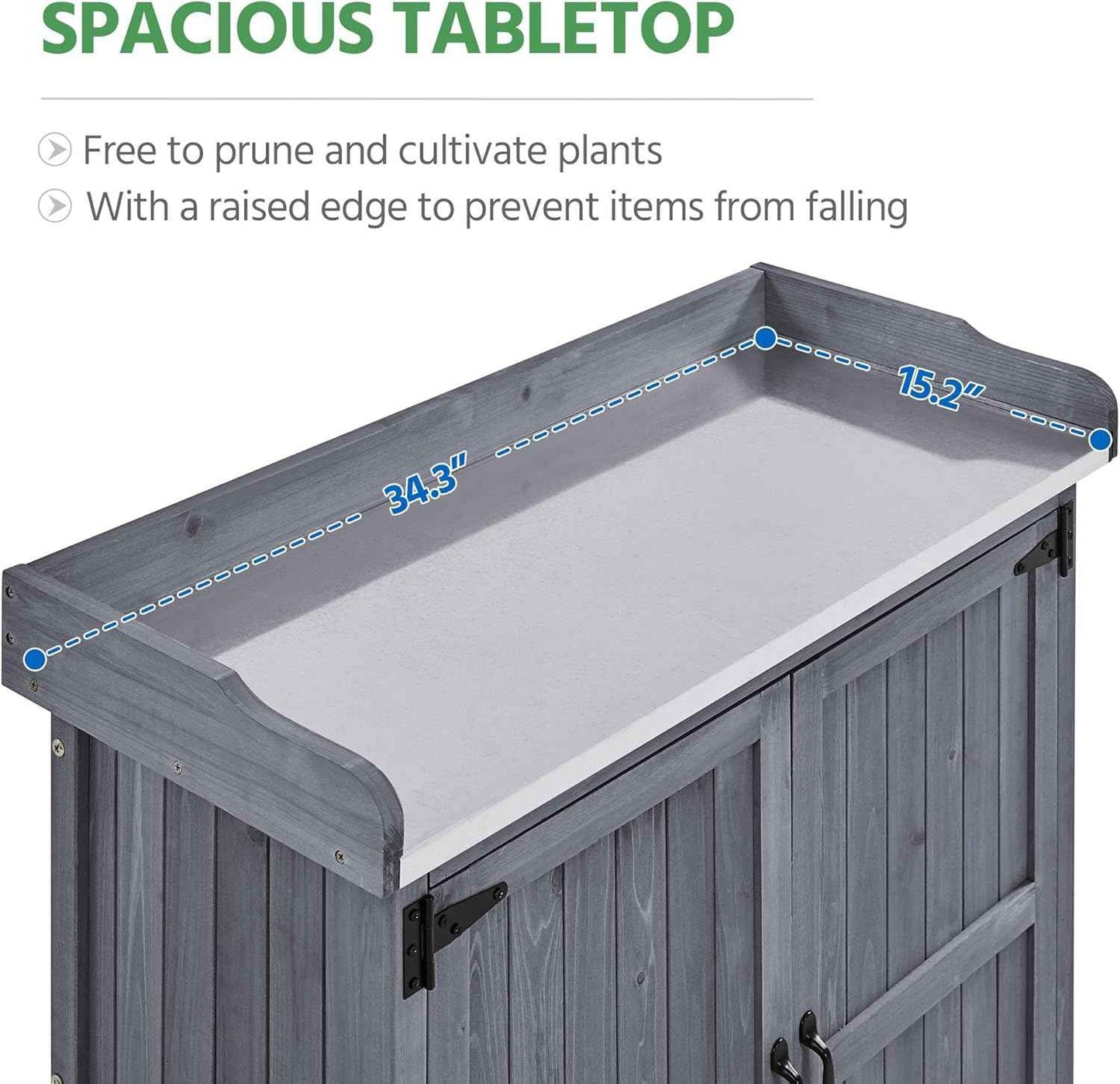 Topeakmart Potting Bench Table - Wooden Storage Cabinet with Removable Shelf & Flexible Space & Metal-Plated Tabletop for Outdoor Garden Patio, Gray