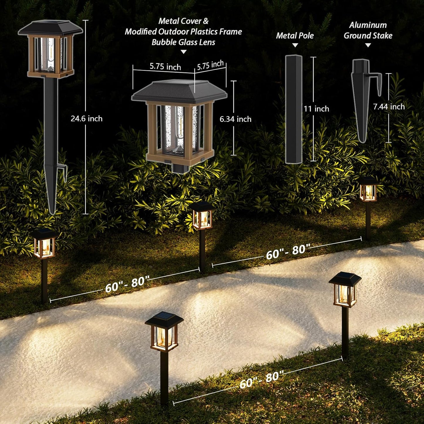XMCOSY+ Vintage Solar Pathway Lights Outdoor 4 Pack – Warm White Seeded Glass Garden Lights, Waterproof Solar Landscape Lighting for Walkway Yard Patio Driveway & Farmhouse Decor
