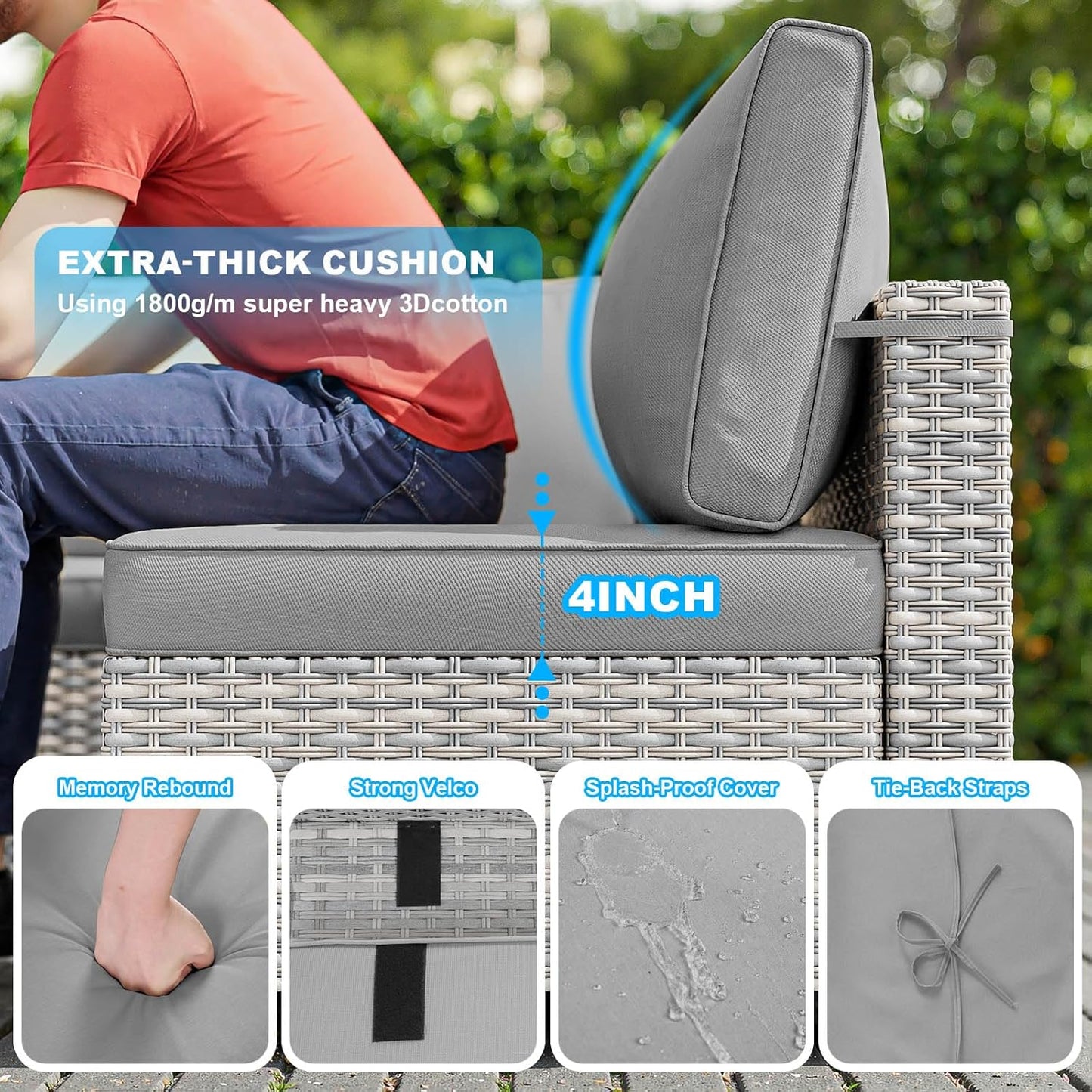 7-Piece Patio Furniture Set, Outdoor Sectional with Thick Cushions, Modular Patio Sofa, Dual-Strand Wicker Rattan, Rust-Resistant Frame, Backyard Furniture for Garden, Deck, Grey