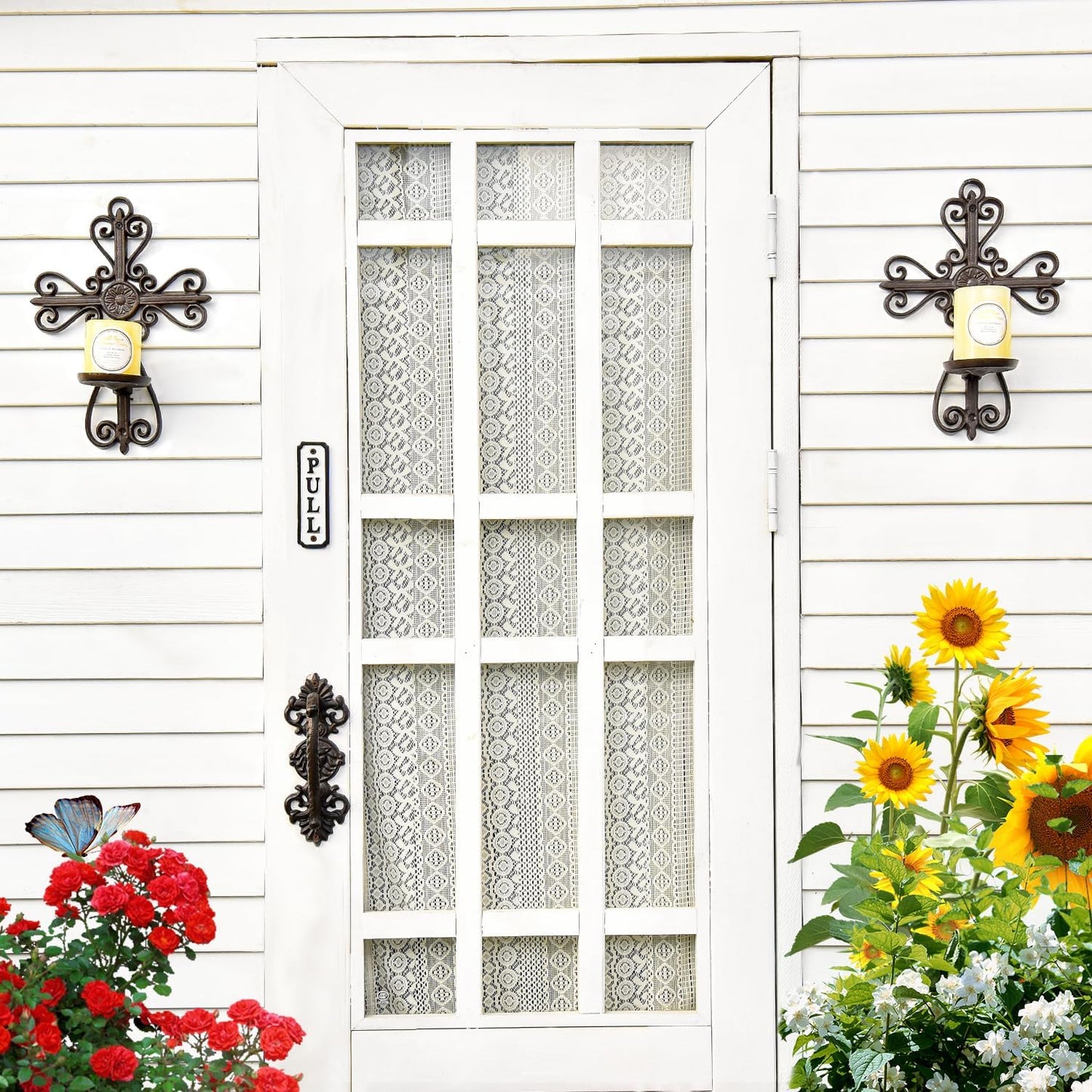 Sungmor Cast Iron Candle Sconces Set of 2, Decorative Wall Mounted Candle Holder, Vintage Cross Shape Home Candle Display Holder, Gothic Wall Sconce Kitchen Dining Living Room Patio Decor