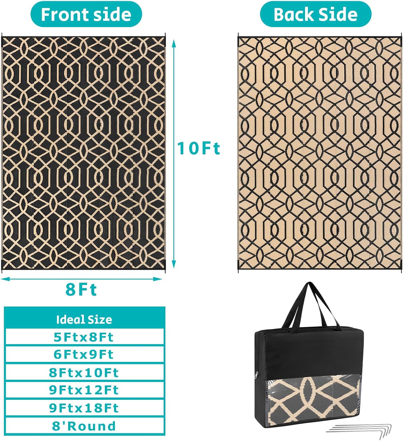 HEBE Outdoor Rug Waterproof 8x10, Reversible Plastic Straw Rug RV Camping Rug, Indoor Outdoor Patio Mat Clearance, Outside Carpet for Porch,Deck,Camper,Balcony,Backyard,Picnic